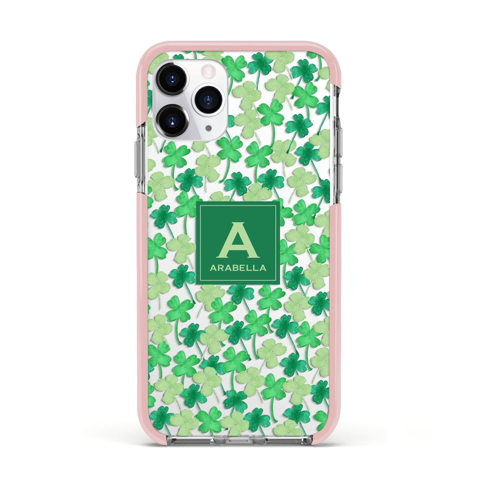 St Patricks Day Monogram Apple iPhone 11 Pro in Silver with Pink Impact Case