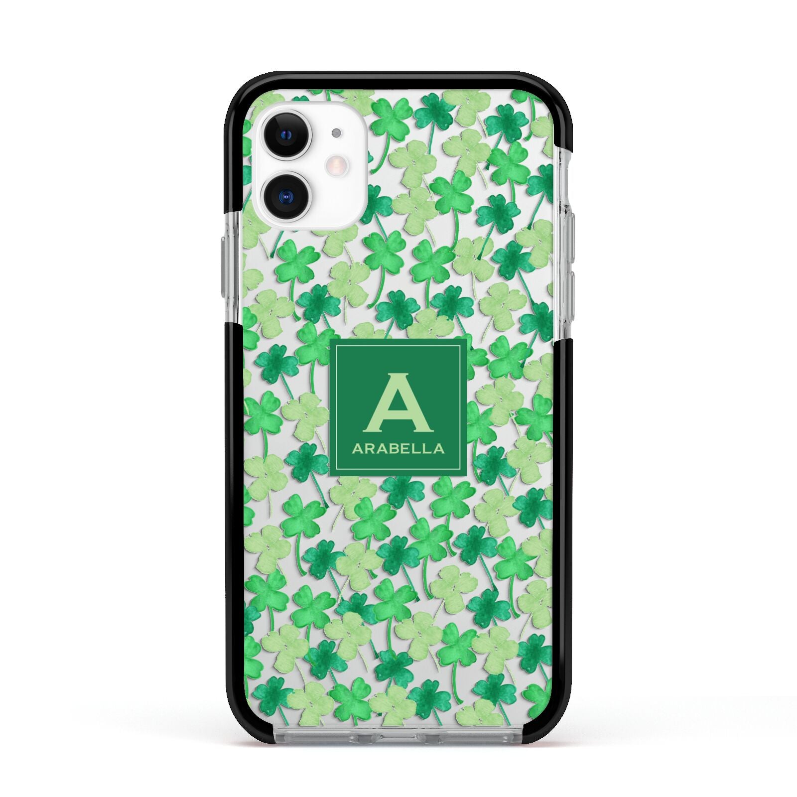 St Patricks Day Monogram Apple iPhone 11 in White with Black Impact Case