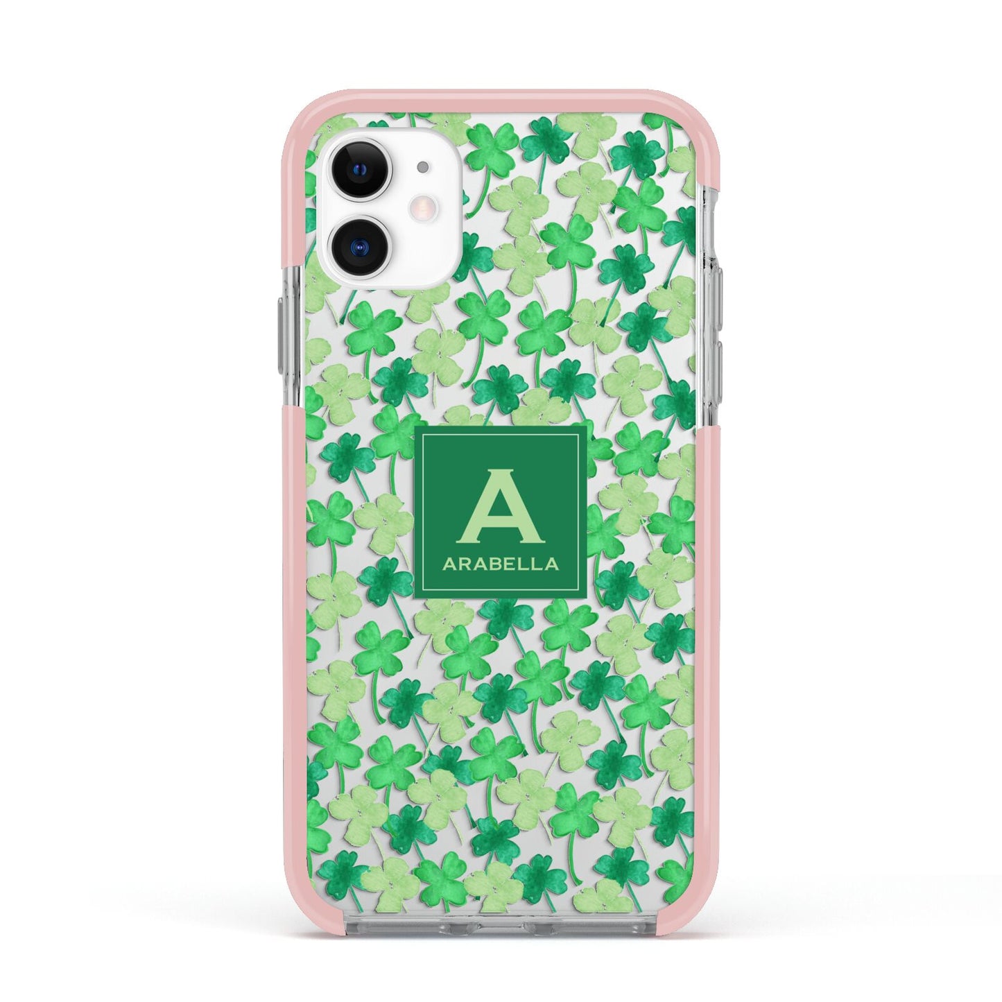 St Patricks Day Monogram Apple iPhone 11 in White with Pink Impact Case