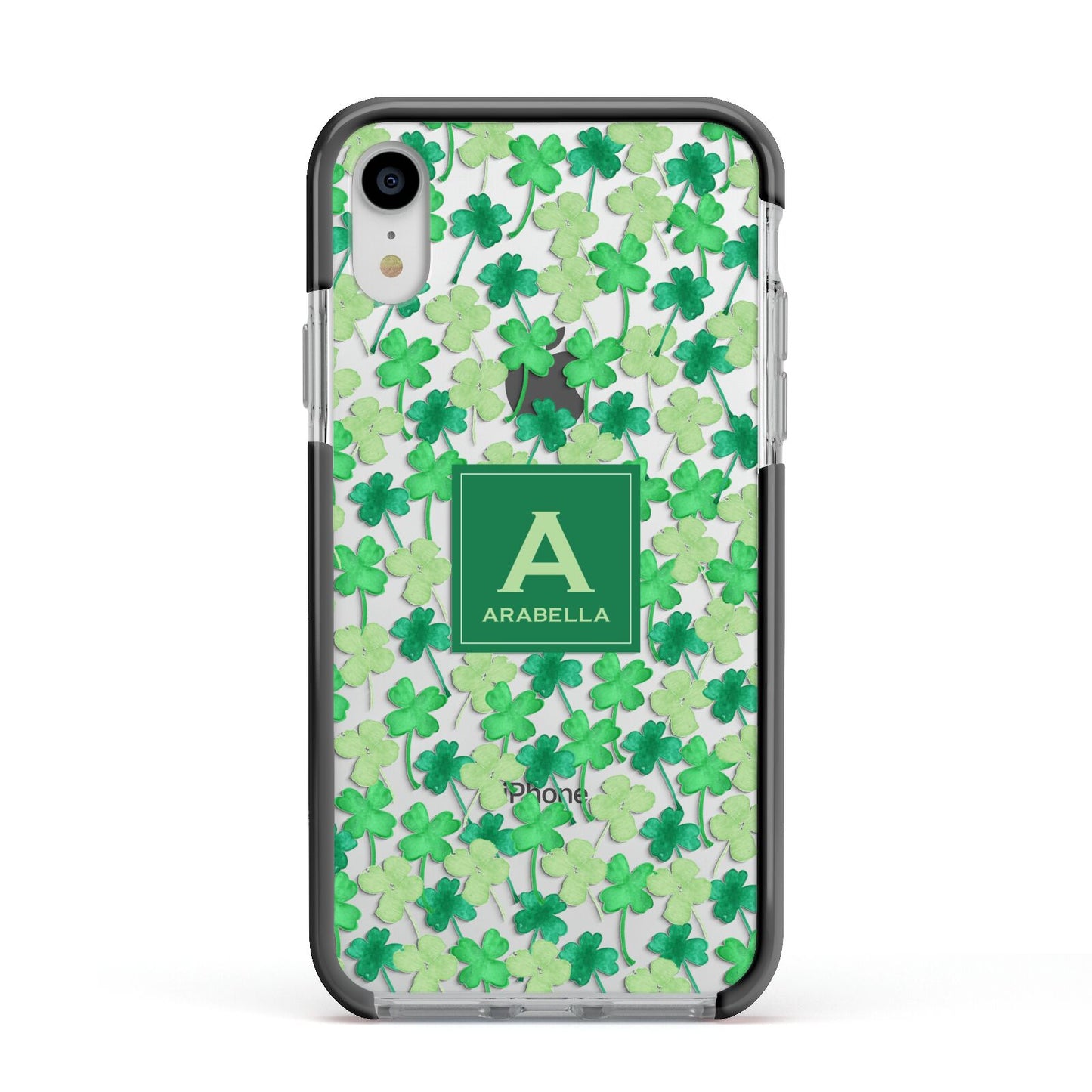 St Patricks Day Monogram Apple iPhone XR Impact Case Black Edge on Silver Phone