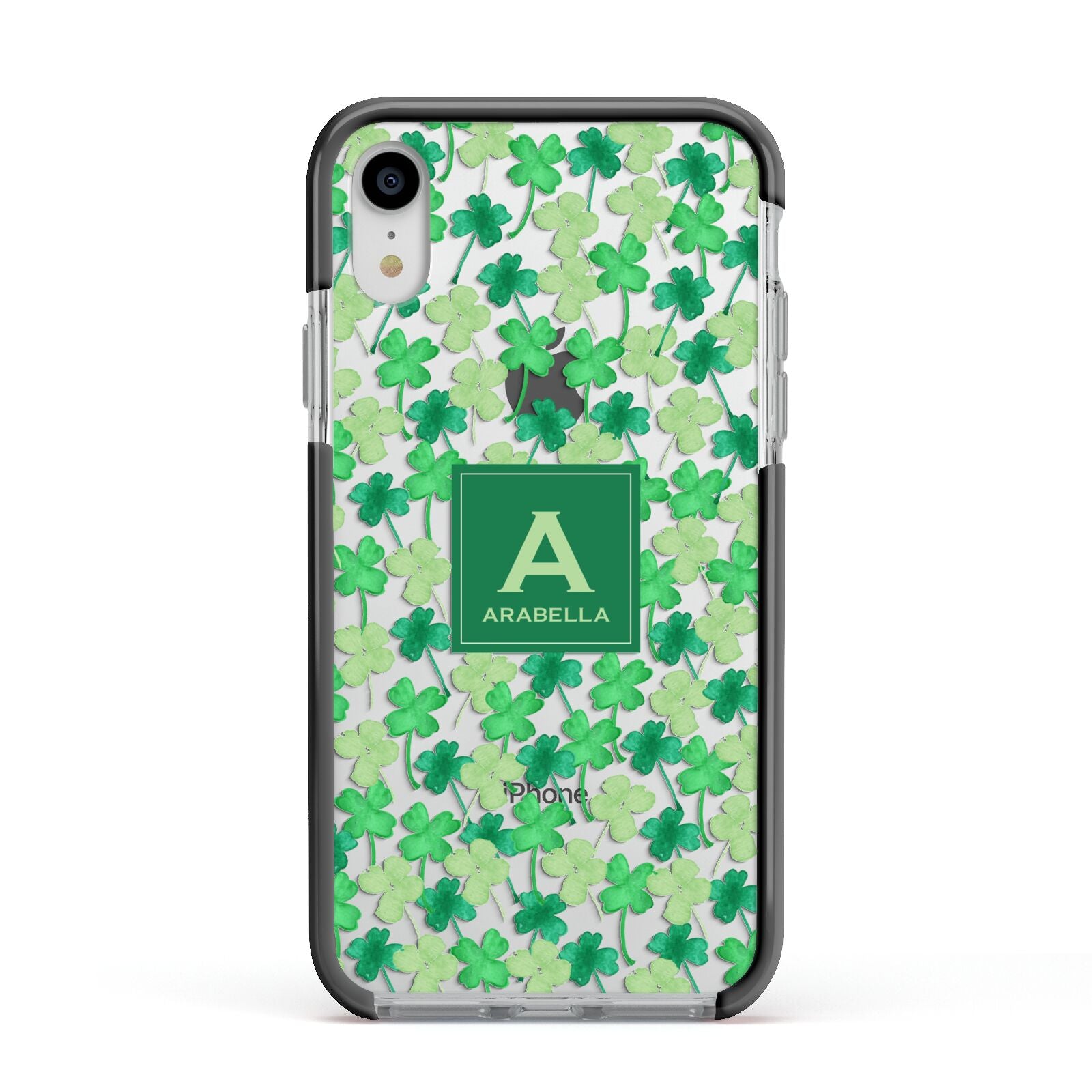 St Patricks Day Monogram Apple iPhone XR Impact Case Black Edge on Silver Phone