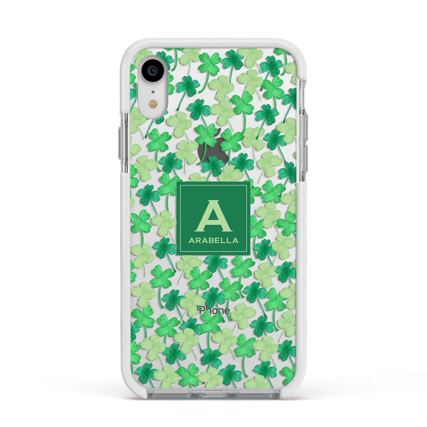 St Patricks Day Monogram Apple iPhone XR Impact Case White Edge on Silver Phone