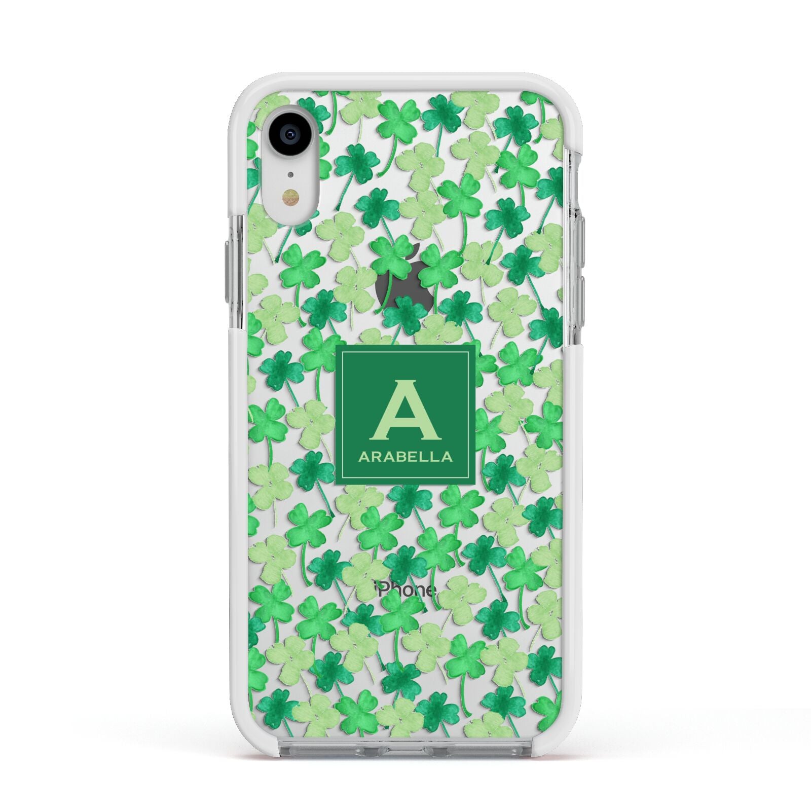 St Patricks Day Monogram Apple iPhone XR Impact Case White Edge on Silver Phone