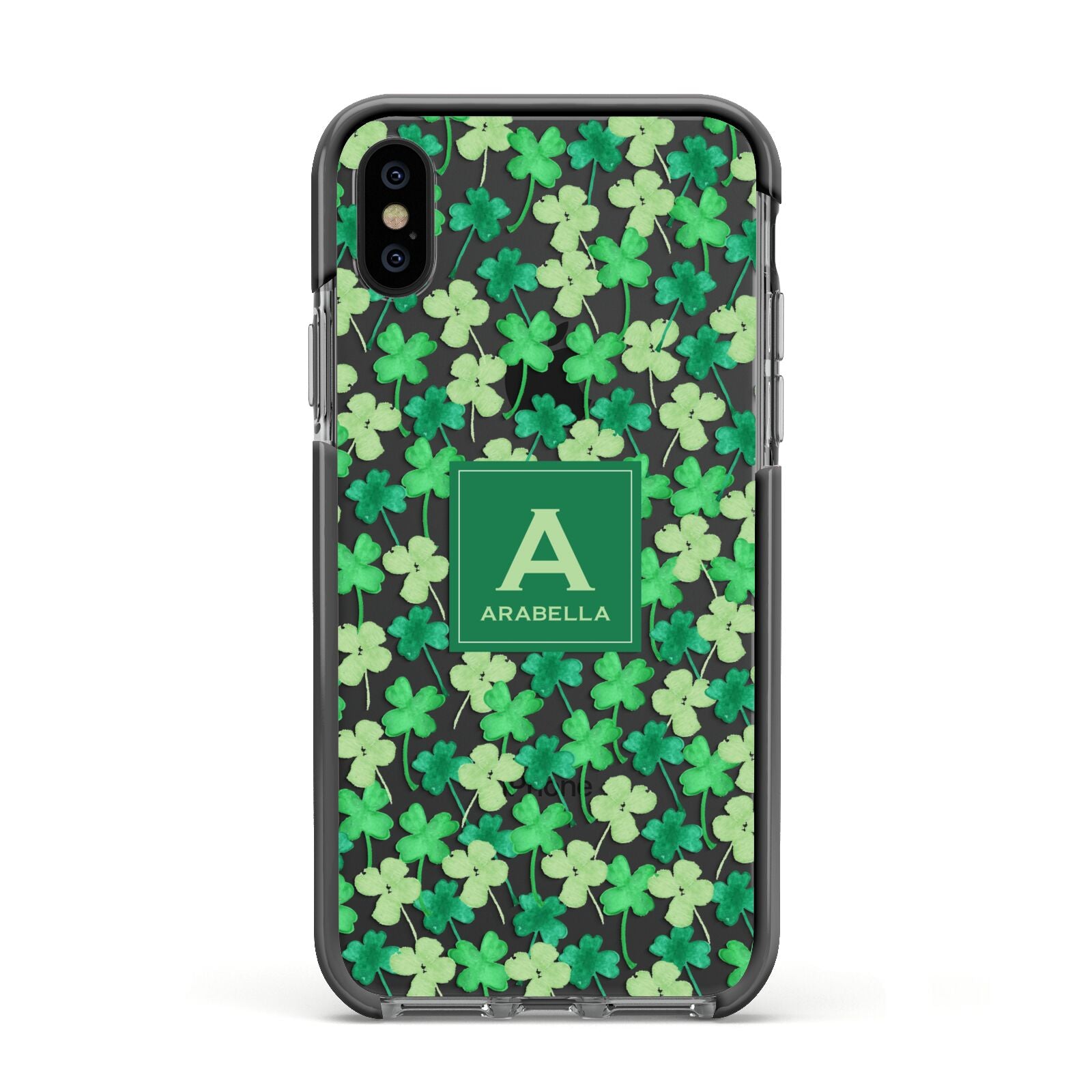 St Patricks Day Monogram Apple iPhone Xs Impact Case Black Edge on Black Phone