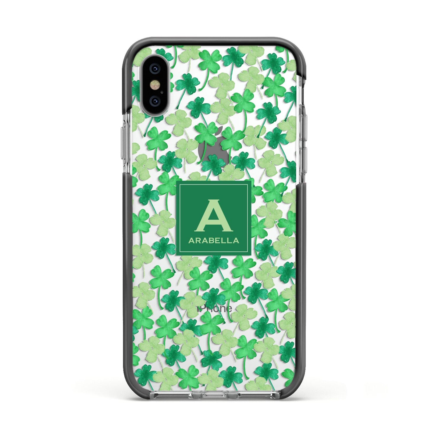 St Patricks Day Monogram Apple iPhone Xs Impact Case Black Edge on Silver Phone