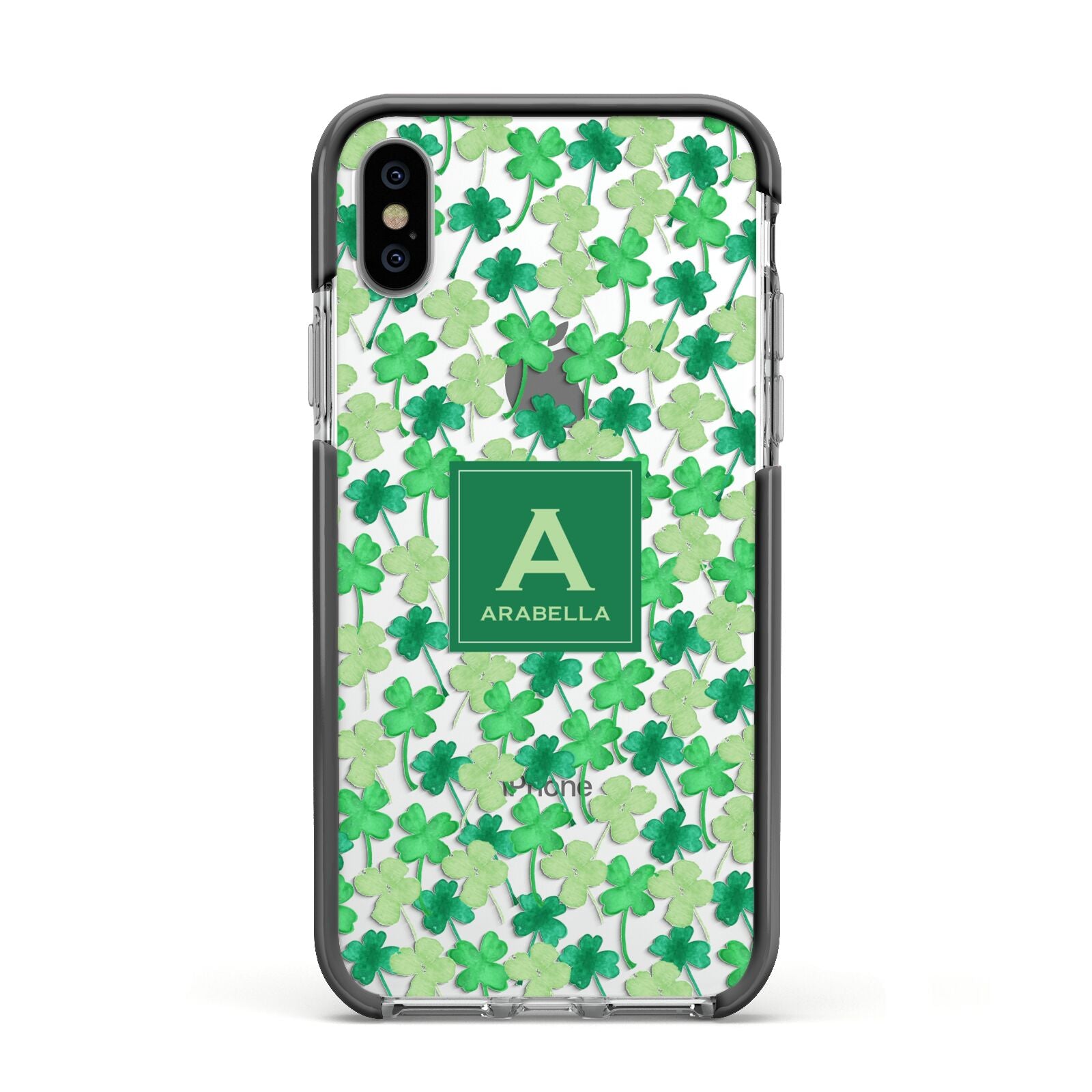 St Patricks Day Monogram Apple iPhone Xs Impact Case Black Edge on Silver Phone