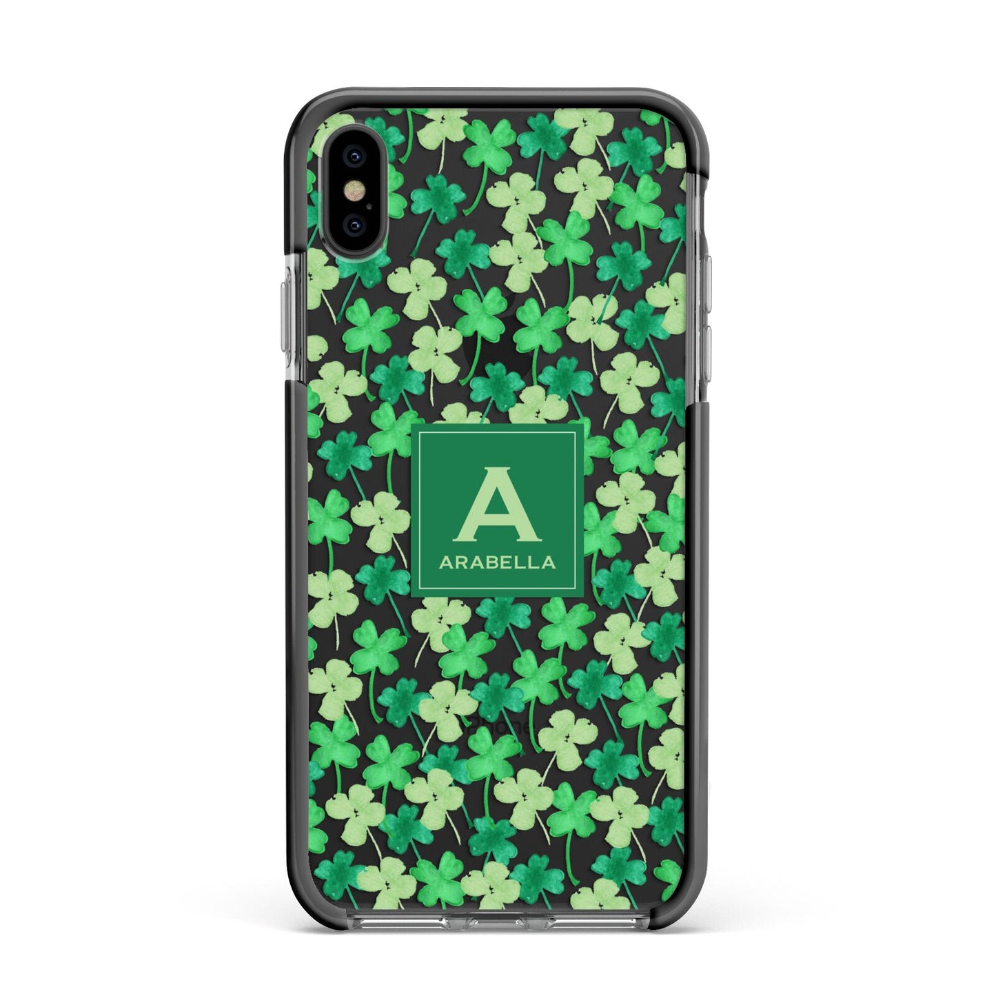 St Patricks Day Monogram Apple iPhone Xs Max Impact Case Black Edge on Black Phone