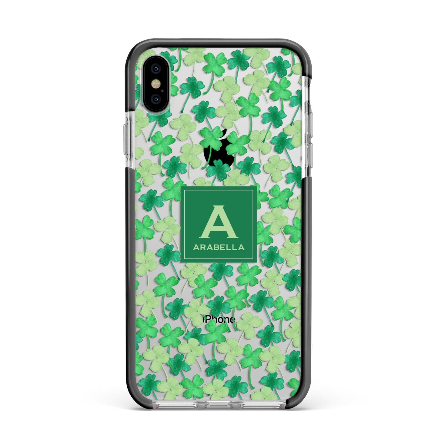St Patricks Day Monogram Apple iPhone Xs Max Impact Case Black Edge on Silver Phone