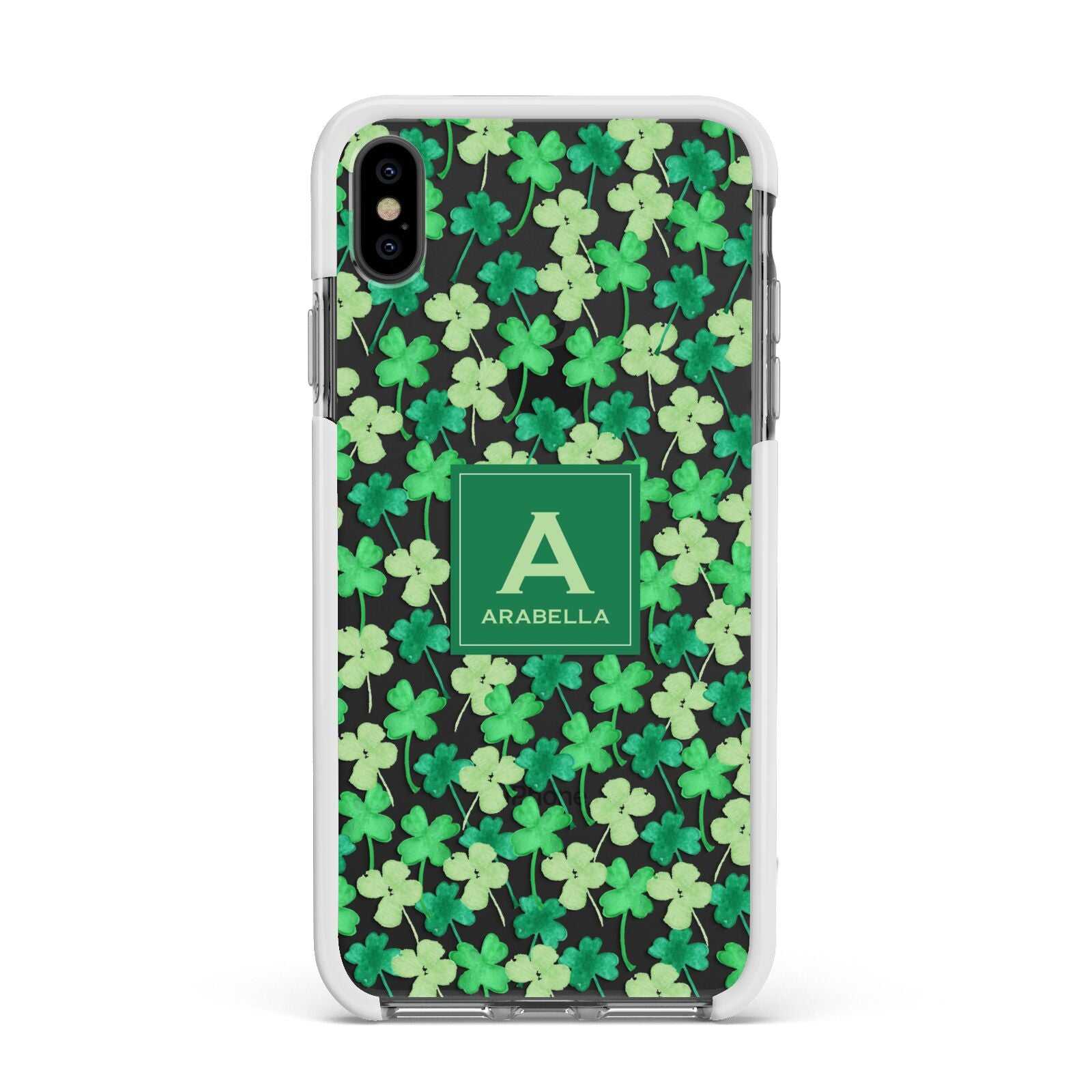 St Patricks Day Monogram Apple iPhone Xs Max Impact Case White Edge on Black Phone