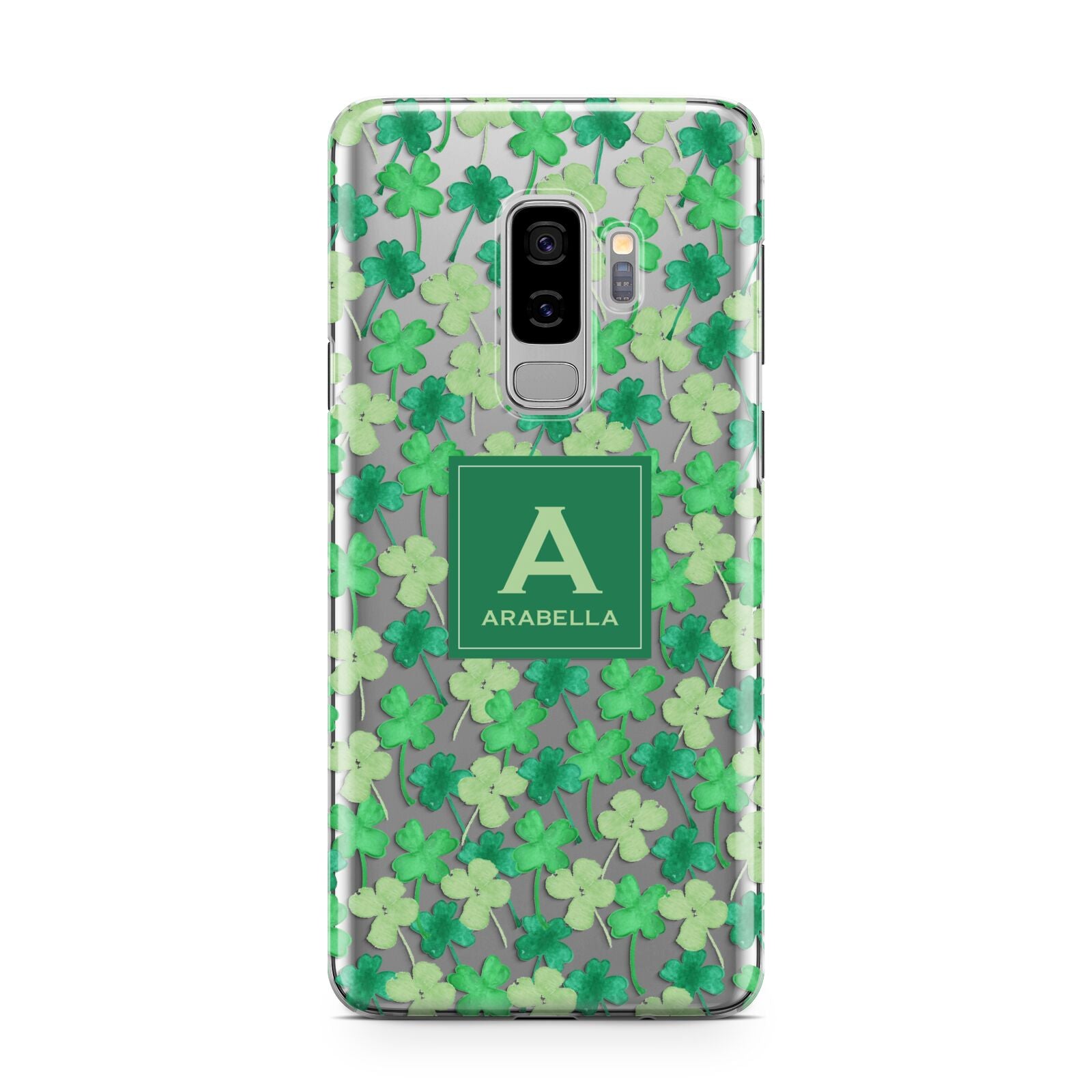 St Patricks Day Monogram Samsung Galaxy S9 Plus Case on Silver phone