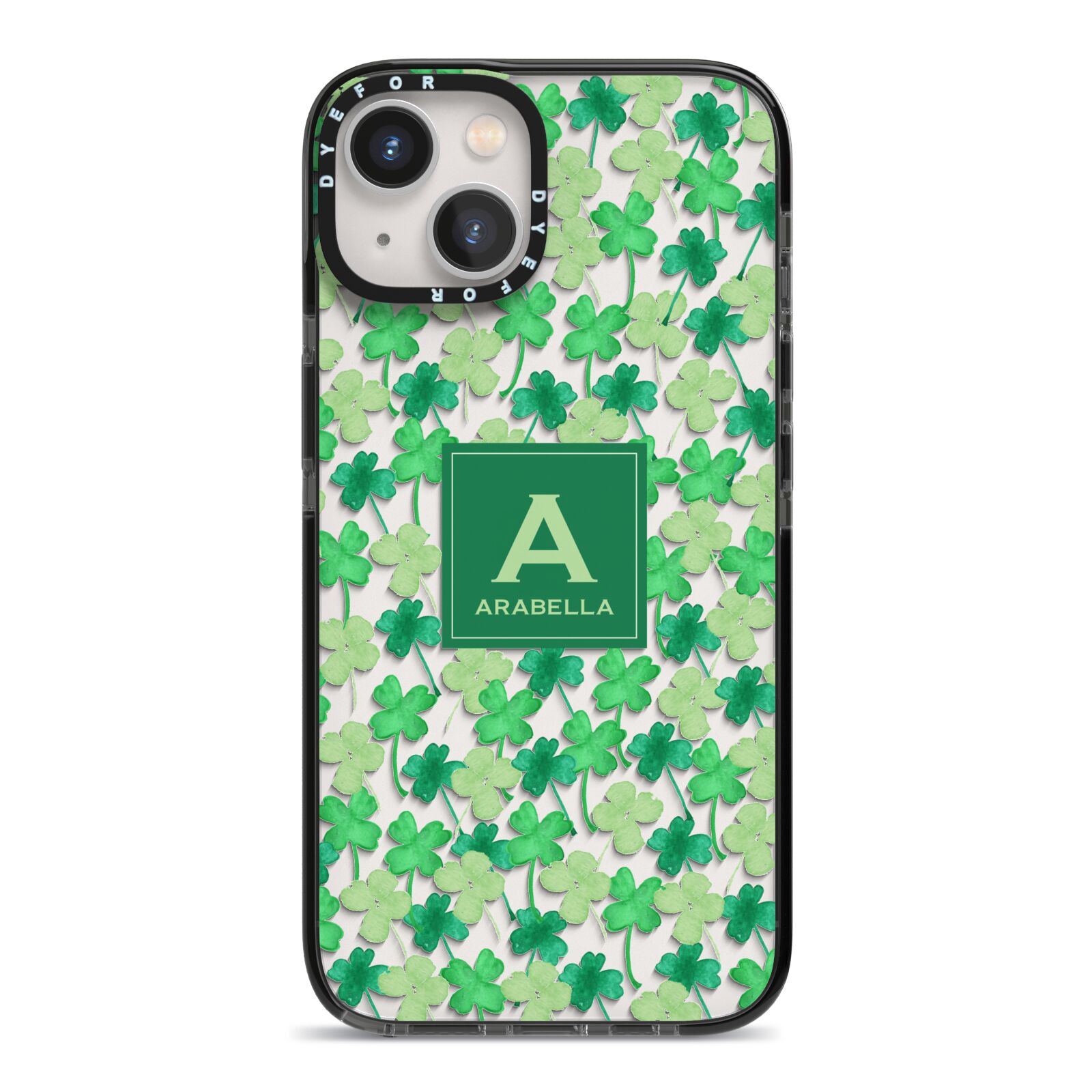 St Patricks Day Monogram iPhone 13 Black Impact Case on Silver phone