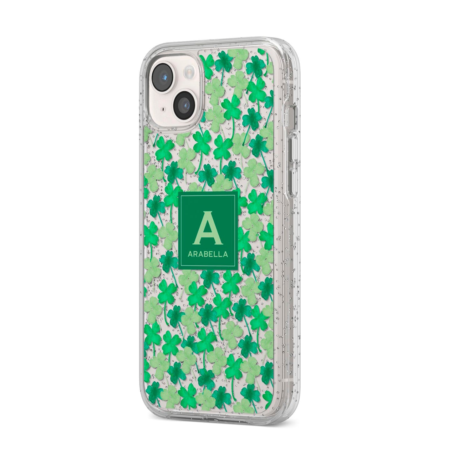 St Patricks Day Monogram iPhone 14 Plus Glitter Tough Case Starlight Angled Image