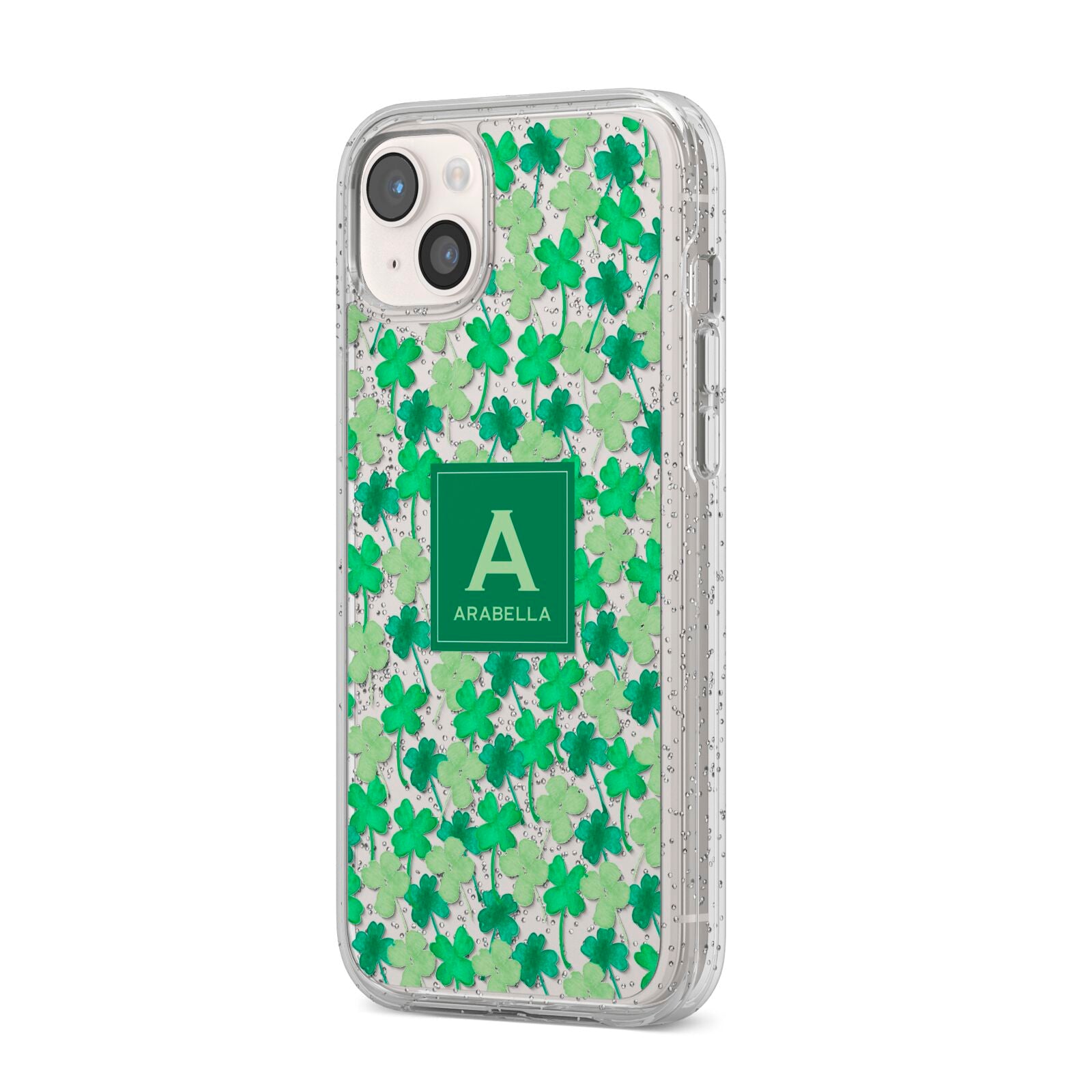 St Patricks Day Monogram iPhone 14 Plus Glitter Tough Case Starlight Angled Image