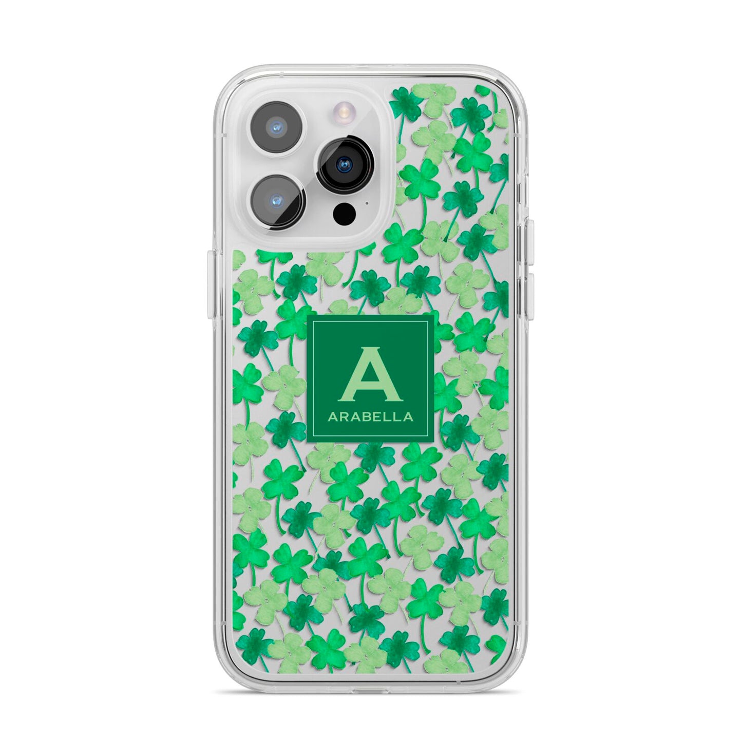 St Patricks Day Monogram iPhone 14 Pro Max Clear Tough Case Silver