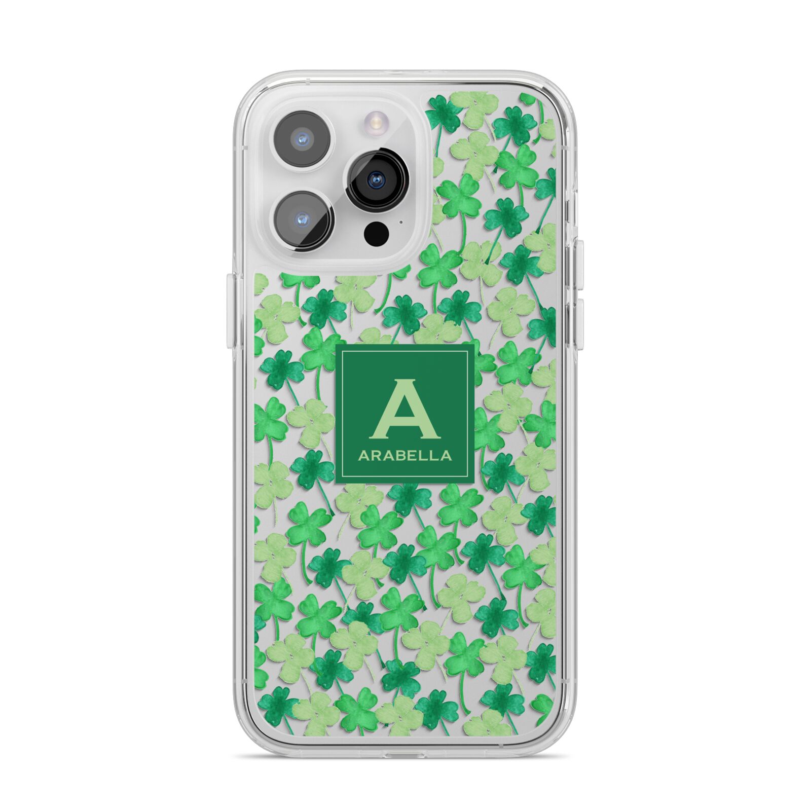 St Patricks Day Monogram iPhone 14 Pro Max Clear Tough Case Silver