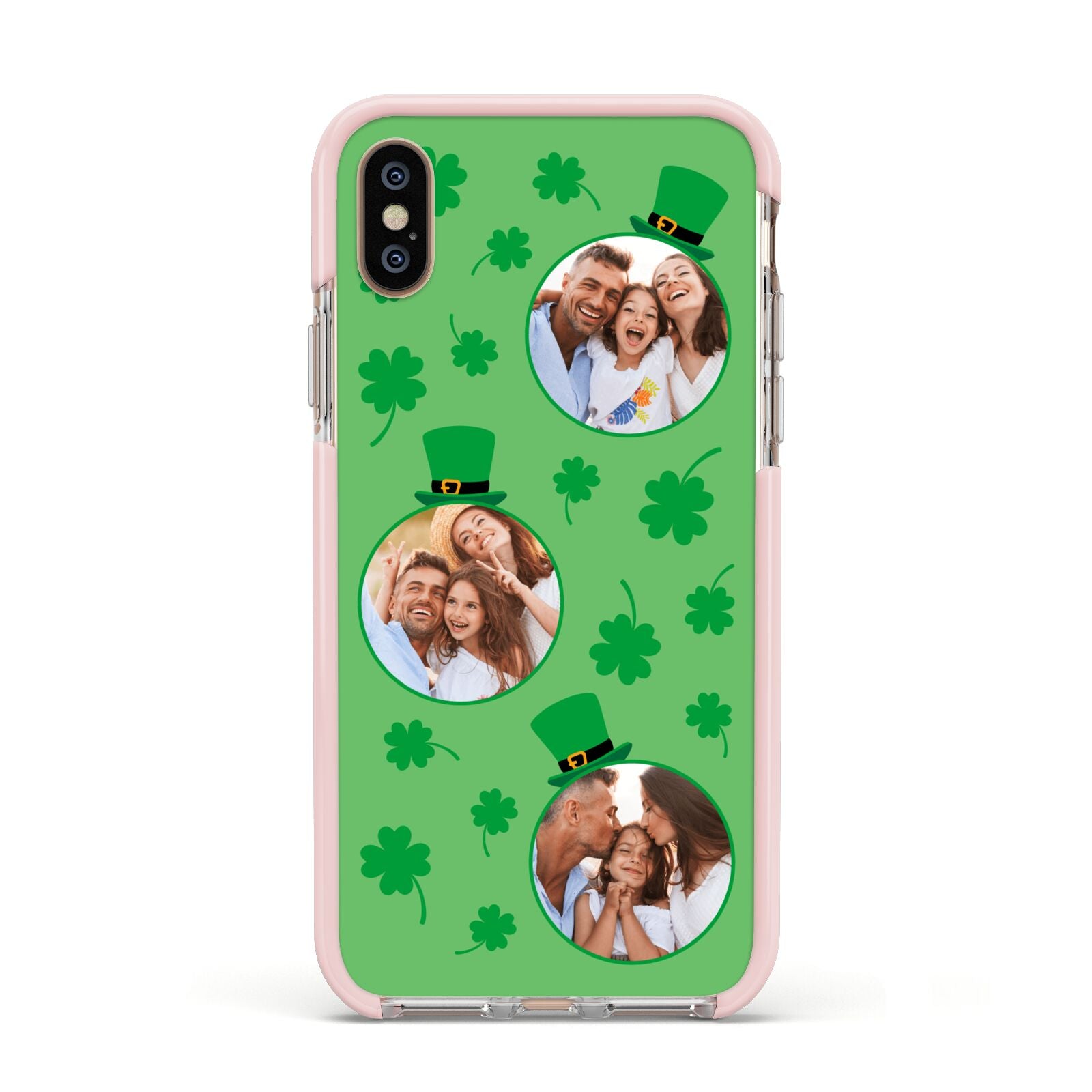 St Patricks Day Personalised Photo Apple iPhone Xs Impact Case Pink Edge on Gold Phone