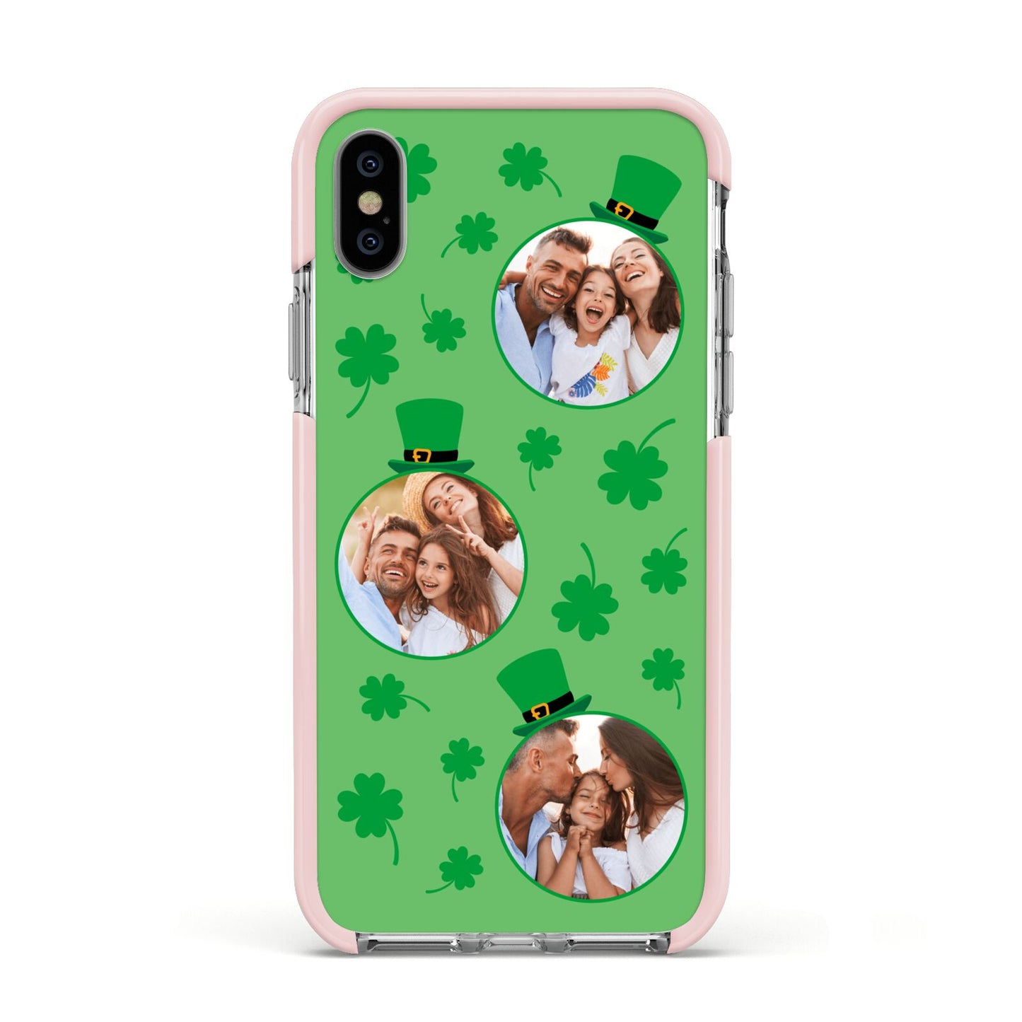 St Patricks Day Personalised Photo Apple iPhone Xs Impact Case Pink Edge on Silver Phone