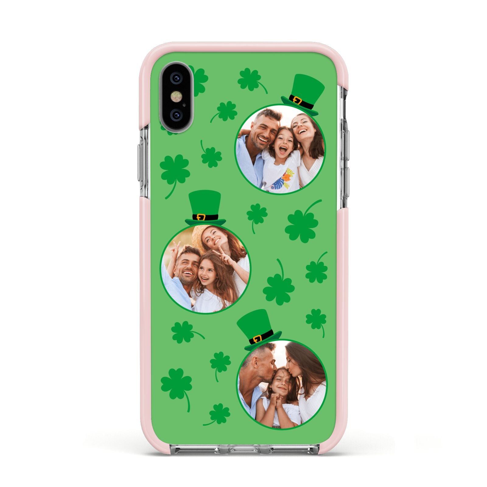 St Patricks Day Personalised Photo Apple iPhone Xs Impact Case Pink Edge on Silver Phone