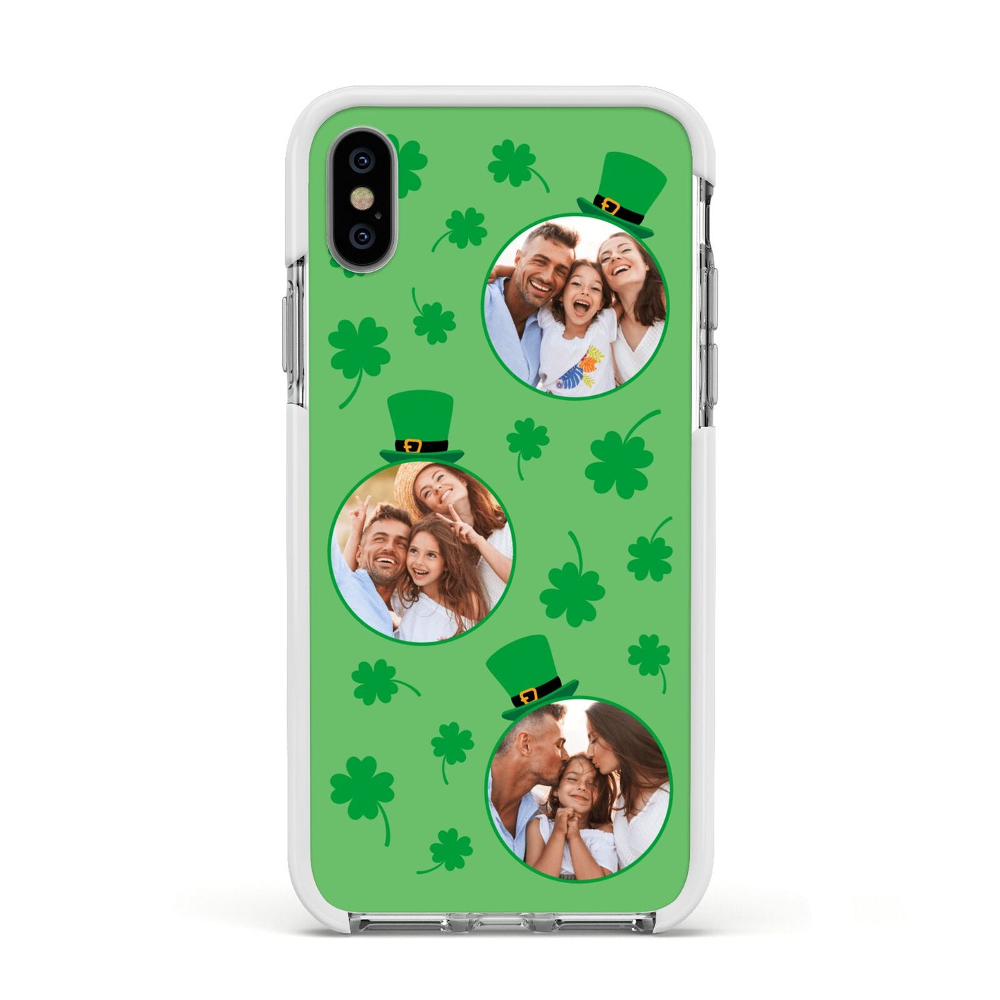 St Patricks Day Personalised Photo Apple iPhone Xs Impact Case White Edge on Silver Phone