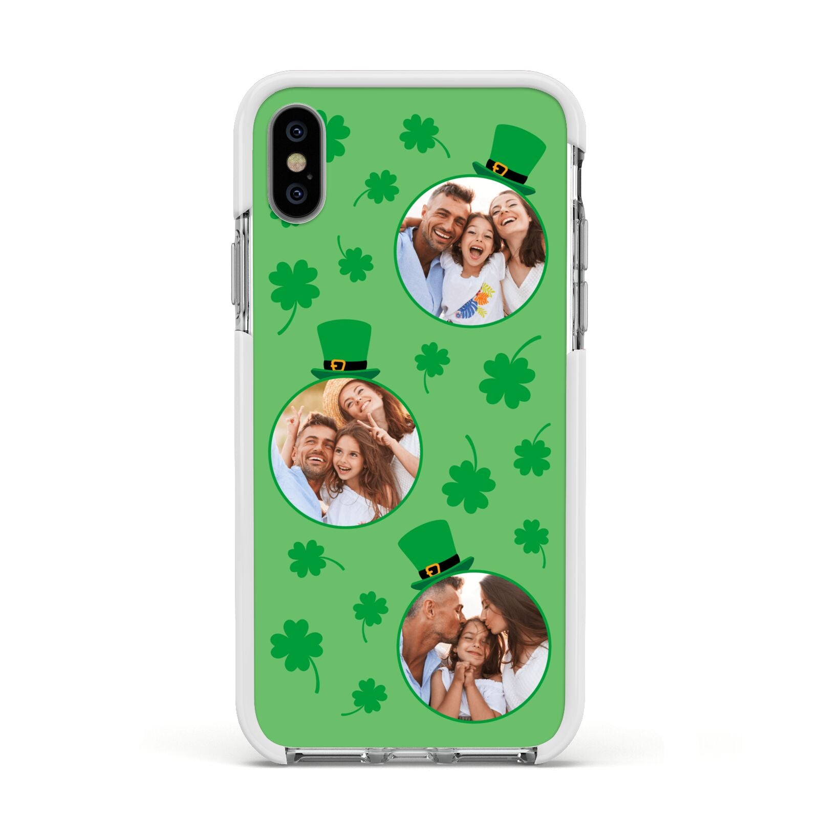 St Patricks Day Personalised Photo Apple iPhone Xs Impact Case White Edge on Silver Phone