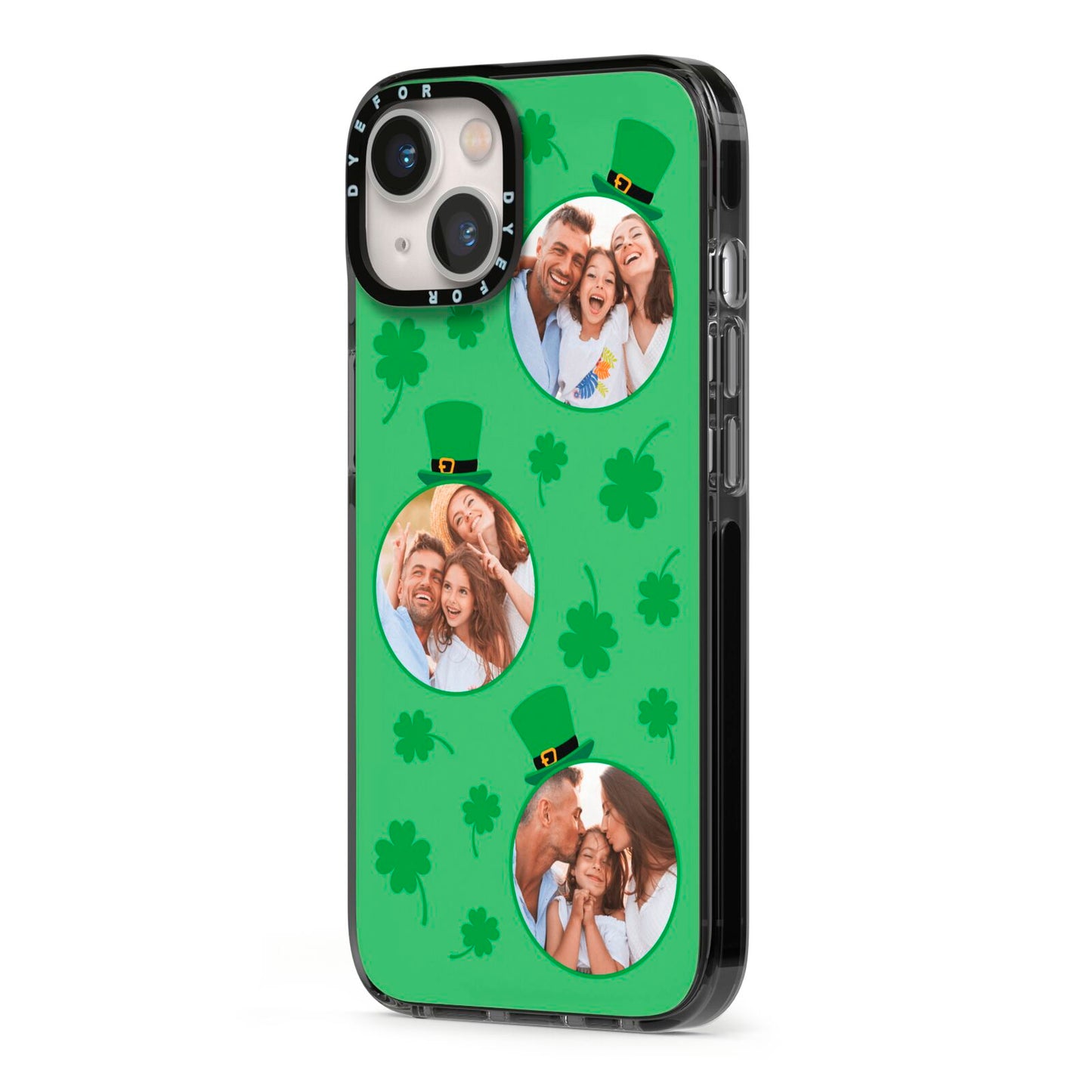 St Patricks Day Personalised Photo iPhone 13 Black Impact Case Side Angle on Silver phone