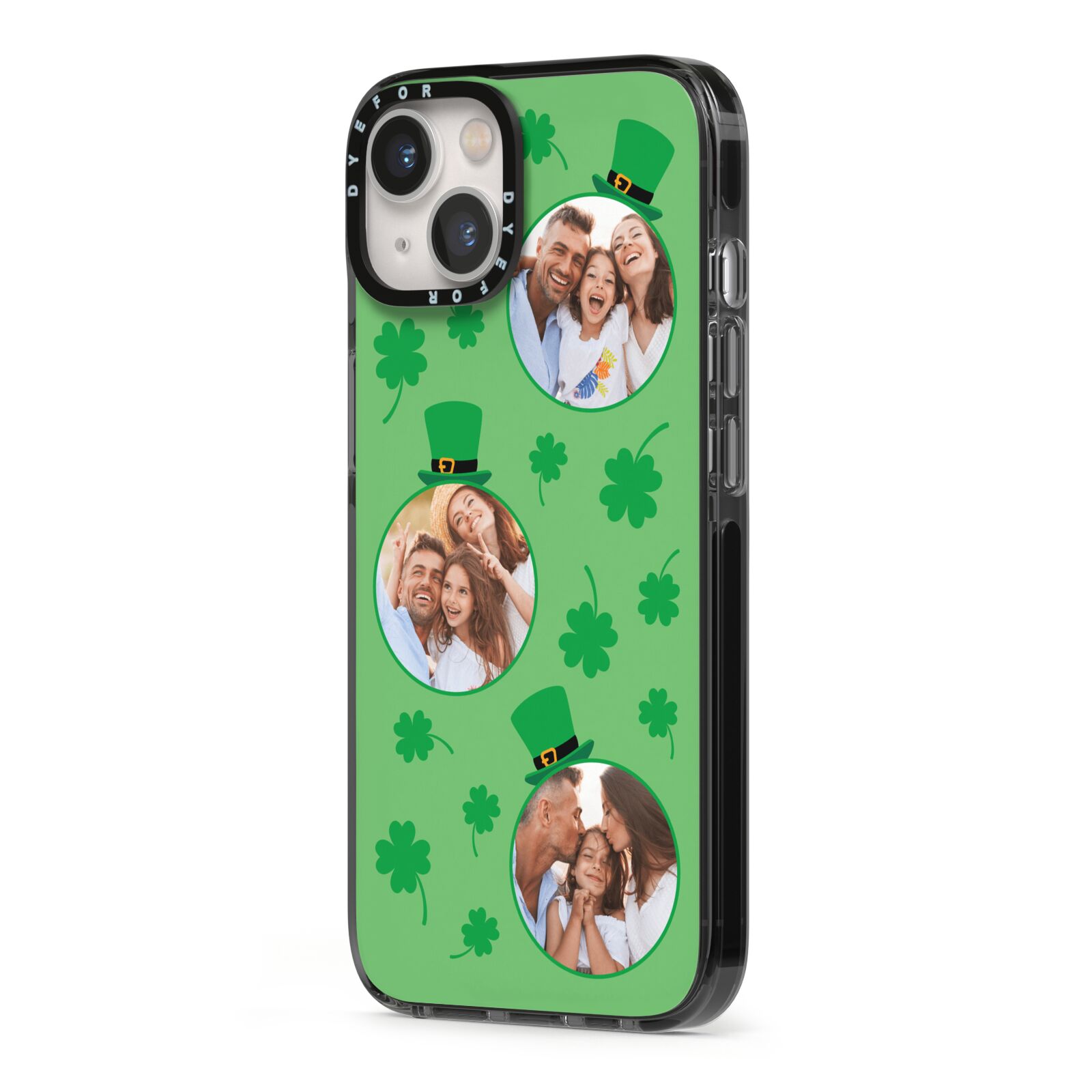 St Patricks Day Personalised Photo iPhone 13 Black Impact Case Side Angle on Silver phone