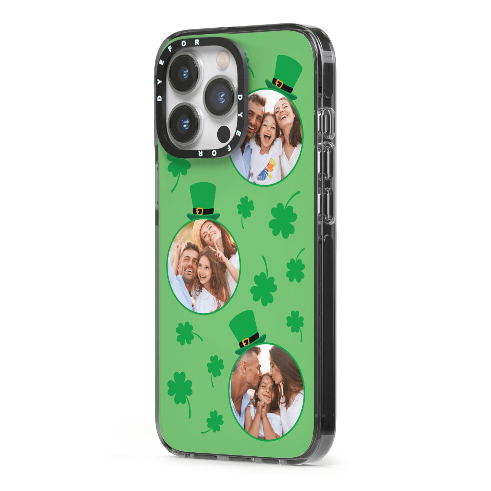 St Patricks Day Personalised Photo iPhone 13 Pro Black Impact Case Side Angle on Silver phone