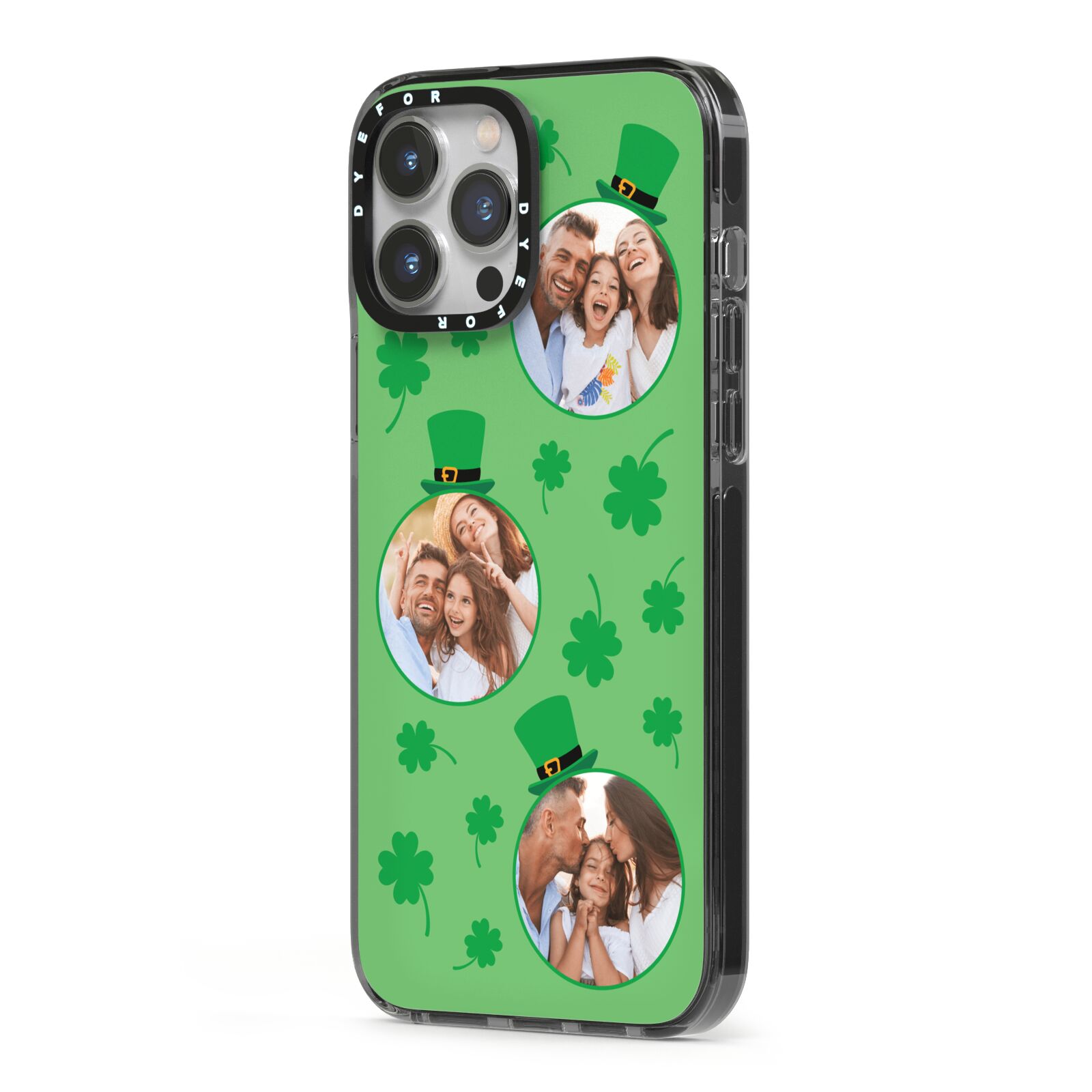 St Patricks Day Personalised Photo iPhone 13 Pro Max Black Impact Case Side Angle on Silver phone