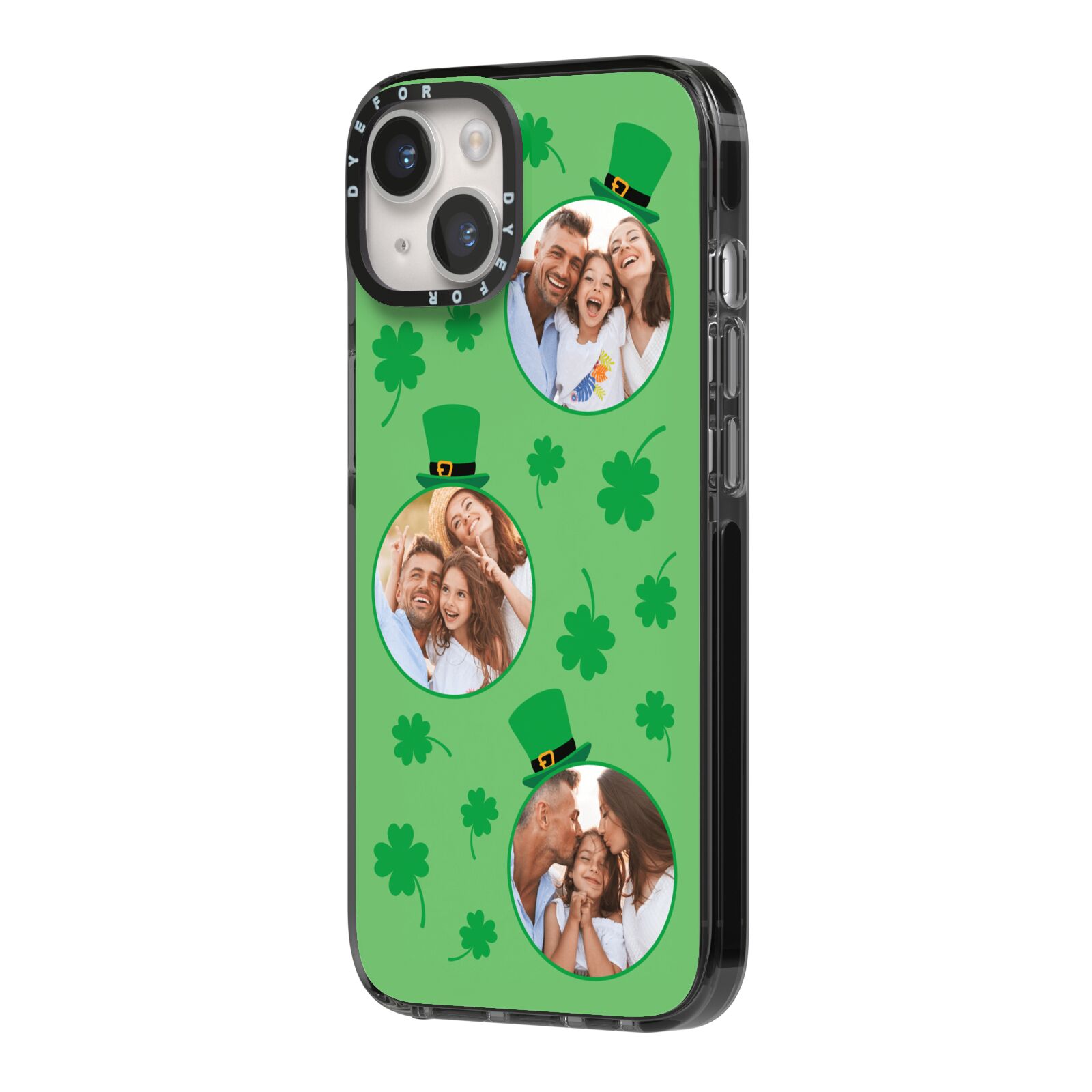 St Patricks Day Personalised Photo iPhone 14 Black Impact Case Side Angle on Silver phone