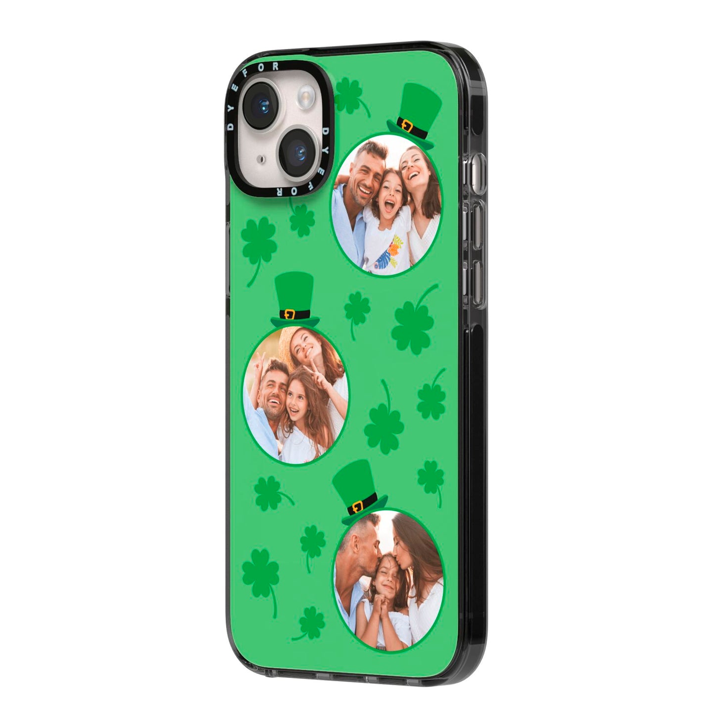 St Patricks Day Personalised Photo iPhone 14 Plus Black Impact Case Side Angle on Silver phone