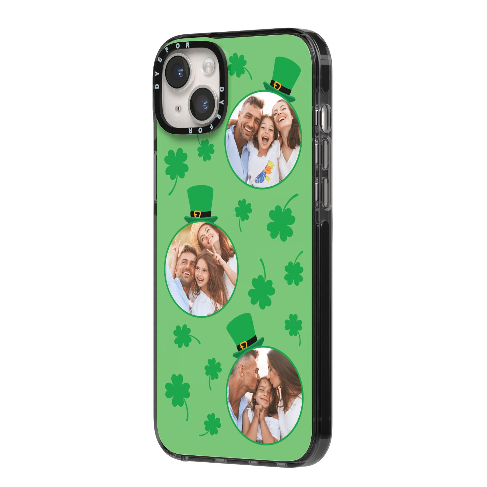 St Patricks Day Personalised Photo iPhone 14 Plus Black Impact Case Side Angle on Silver phone