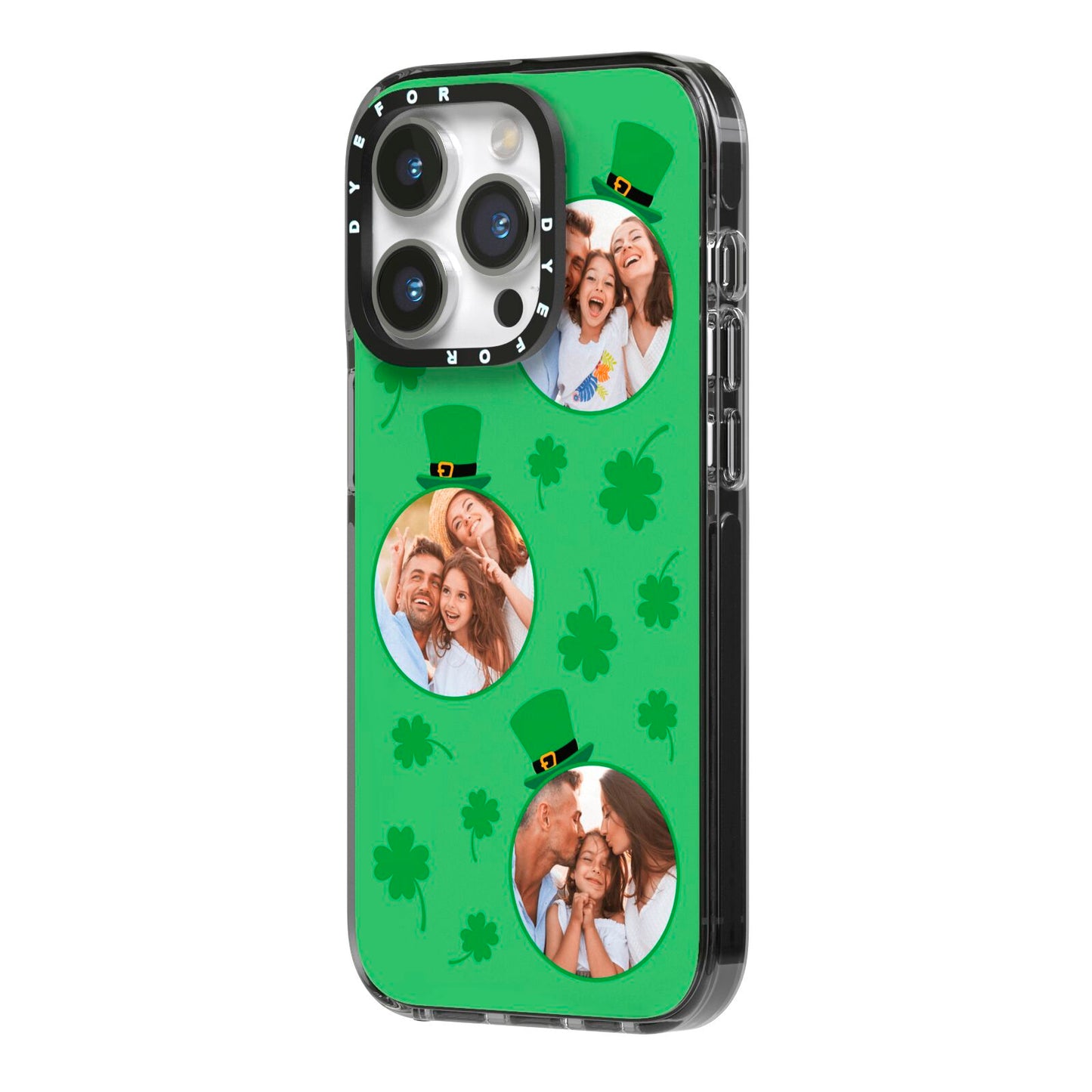 St Patricks Day Personalised Photo iPhone 14 Pro Black Impact Case Side Angle on Silver phone