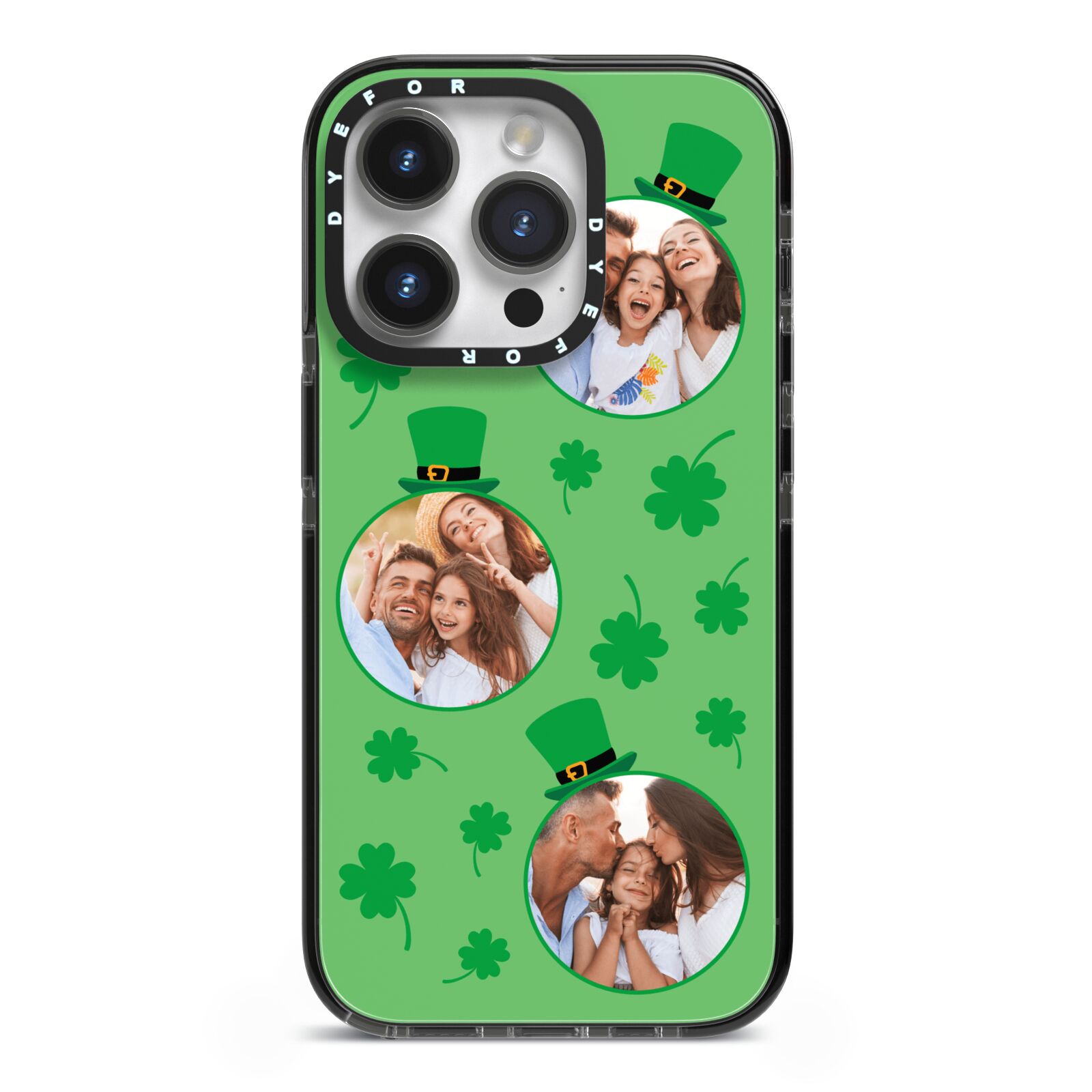 St Patricks Day Personalised Photo iPhone 14 Pro Black Impact Case on Silver phone