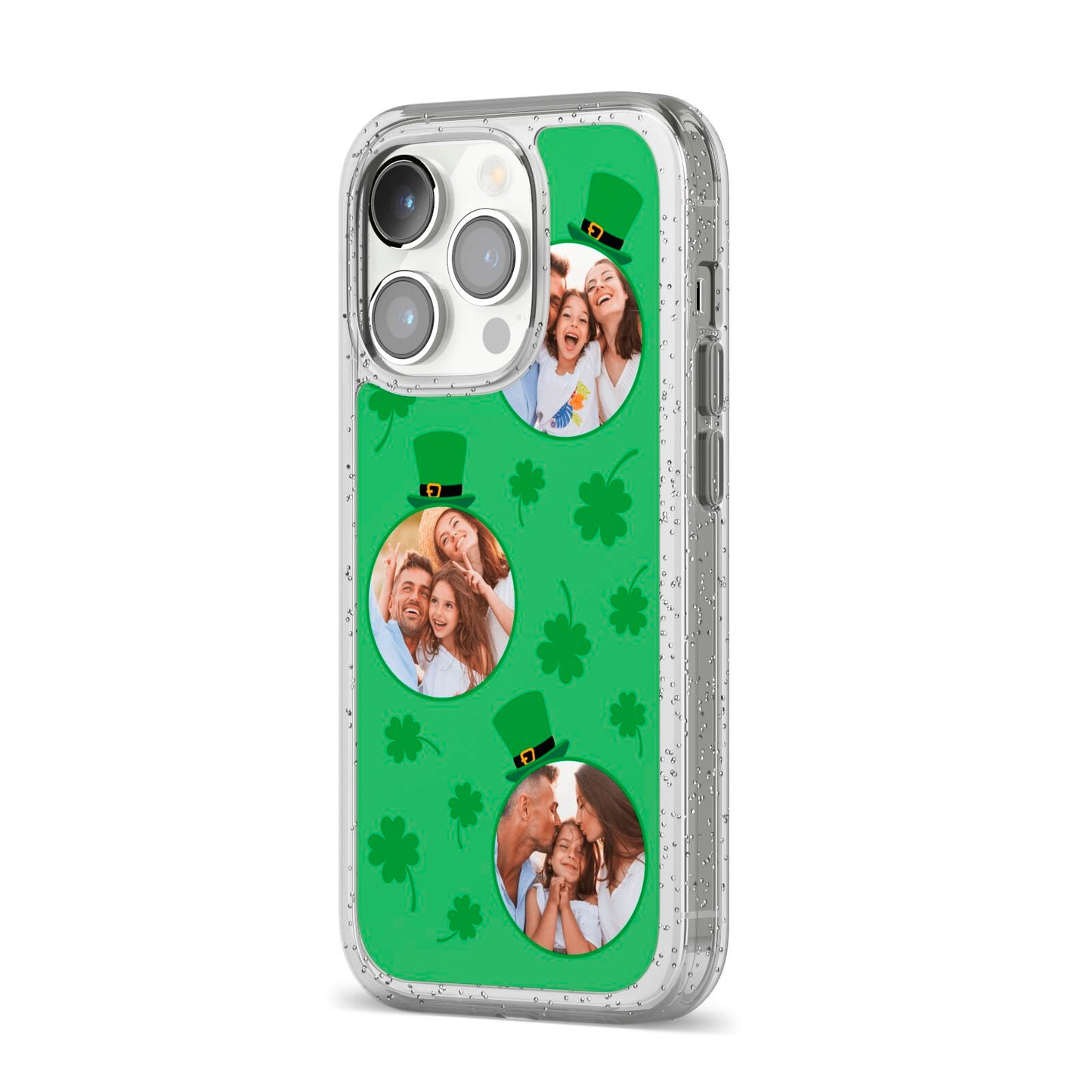 St Patricks Day Personalised Photo iPhone 14 Pro Glitter Tough Case Silver Angled Image