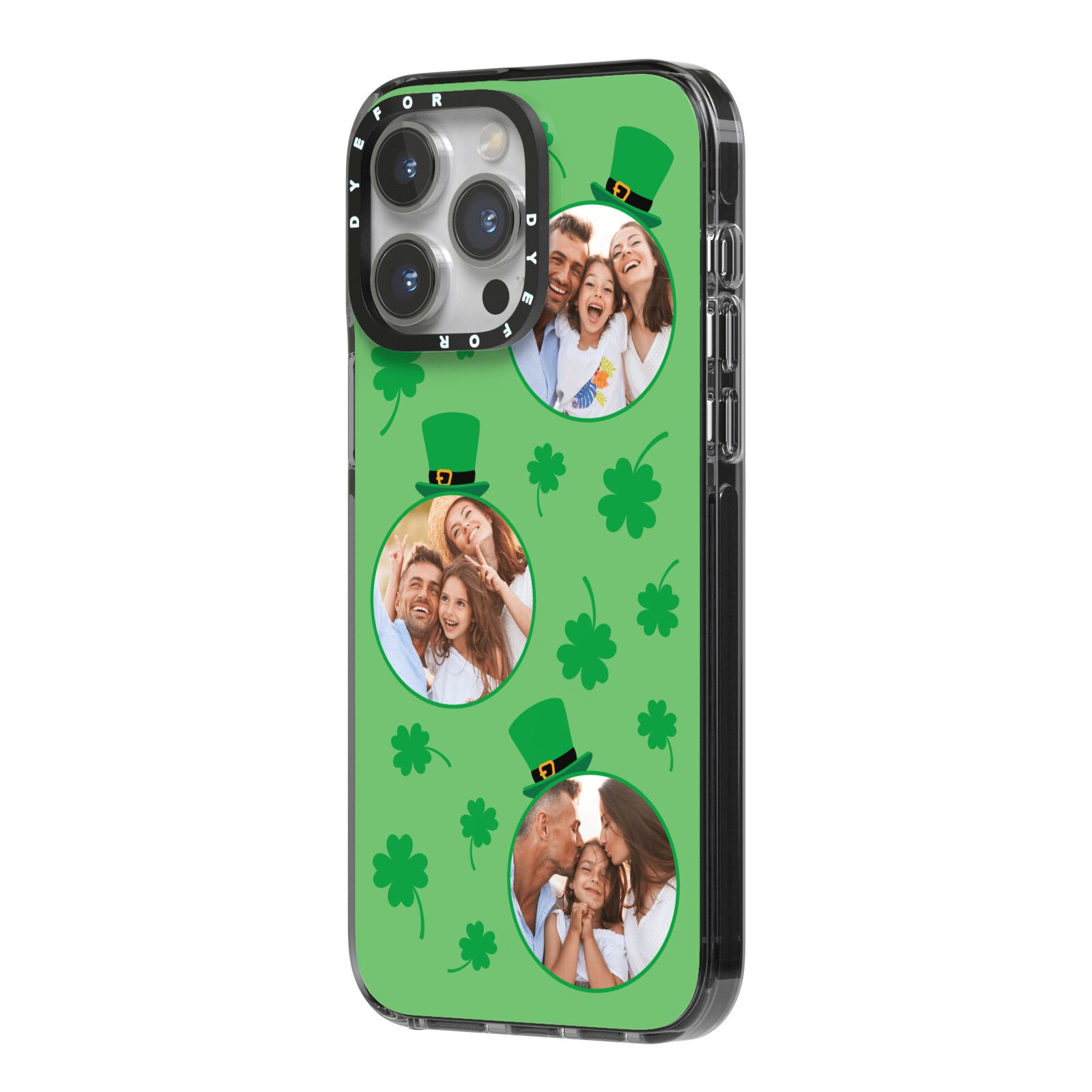 St Patricks Day Personalised Photo iPhone 14 Pro Max Black Impact Case Side Angle on Silver phone
