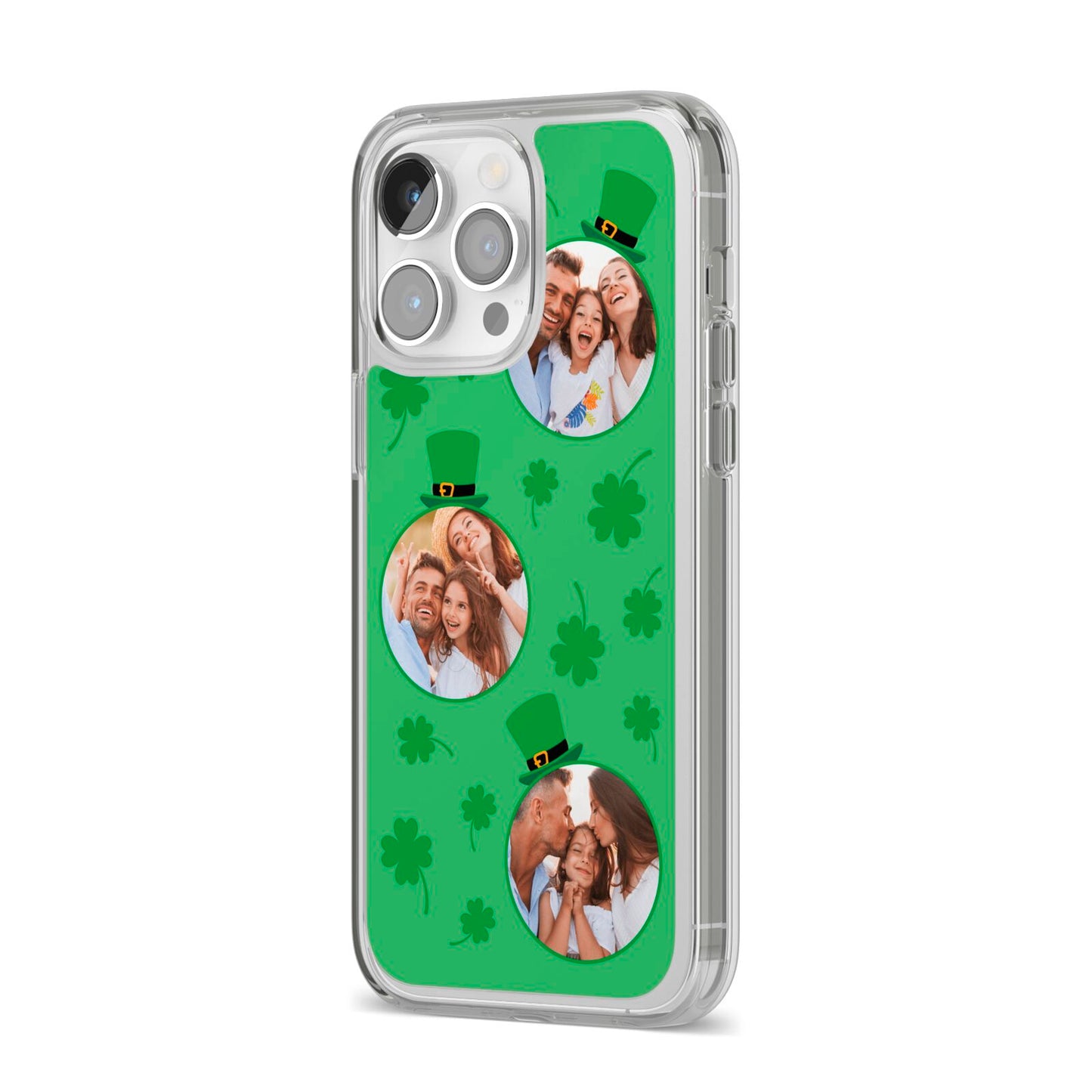 St Patricks Day Personalised Photo iPhone 14 Pro Max Clear Tough Case Silver Angled Image