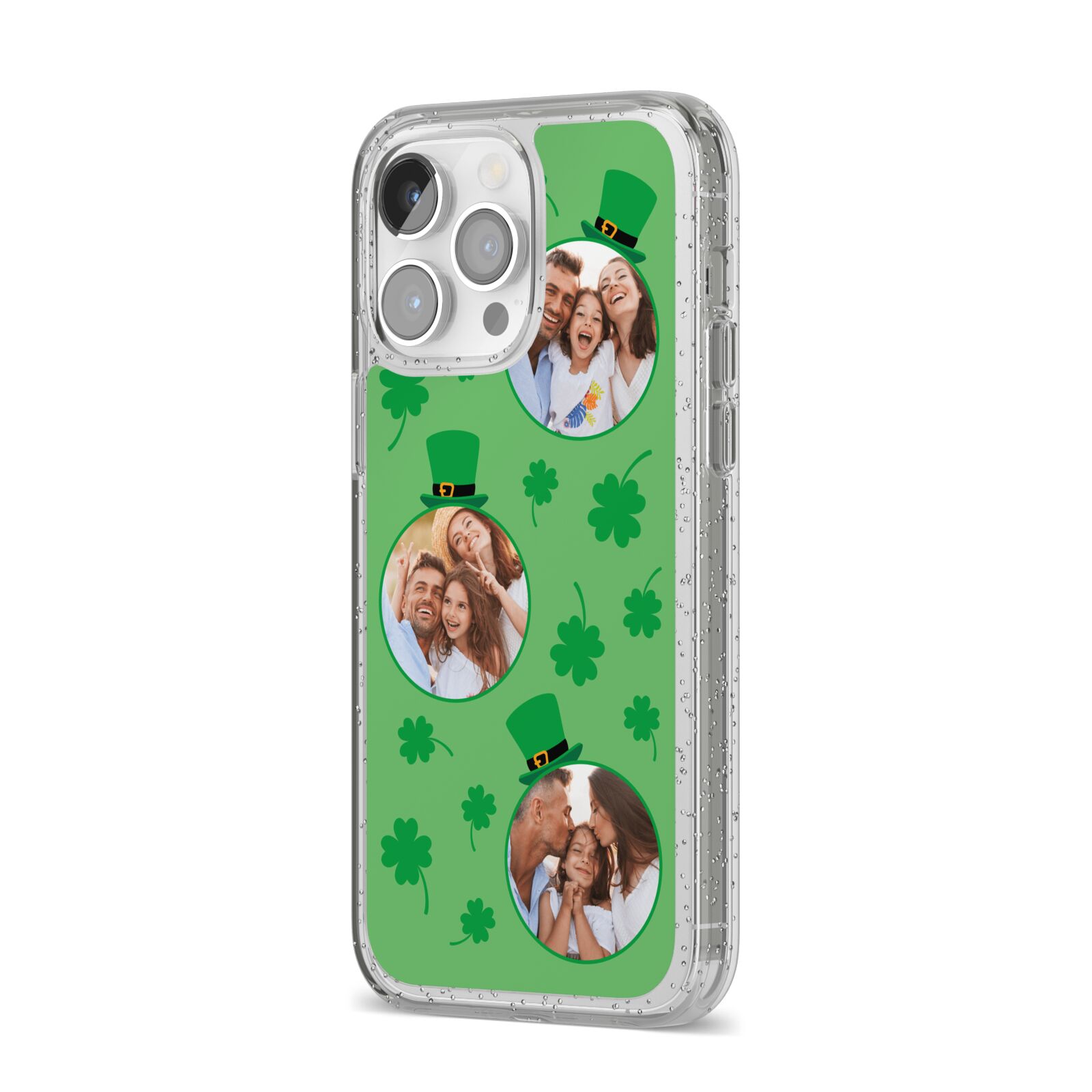St Patricks Day Personalised Photo iPhone 14 Pro Max Glitter Tough Case Silver Angled Image
