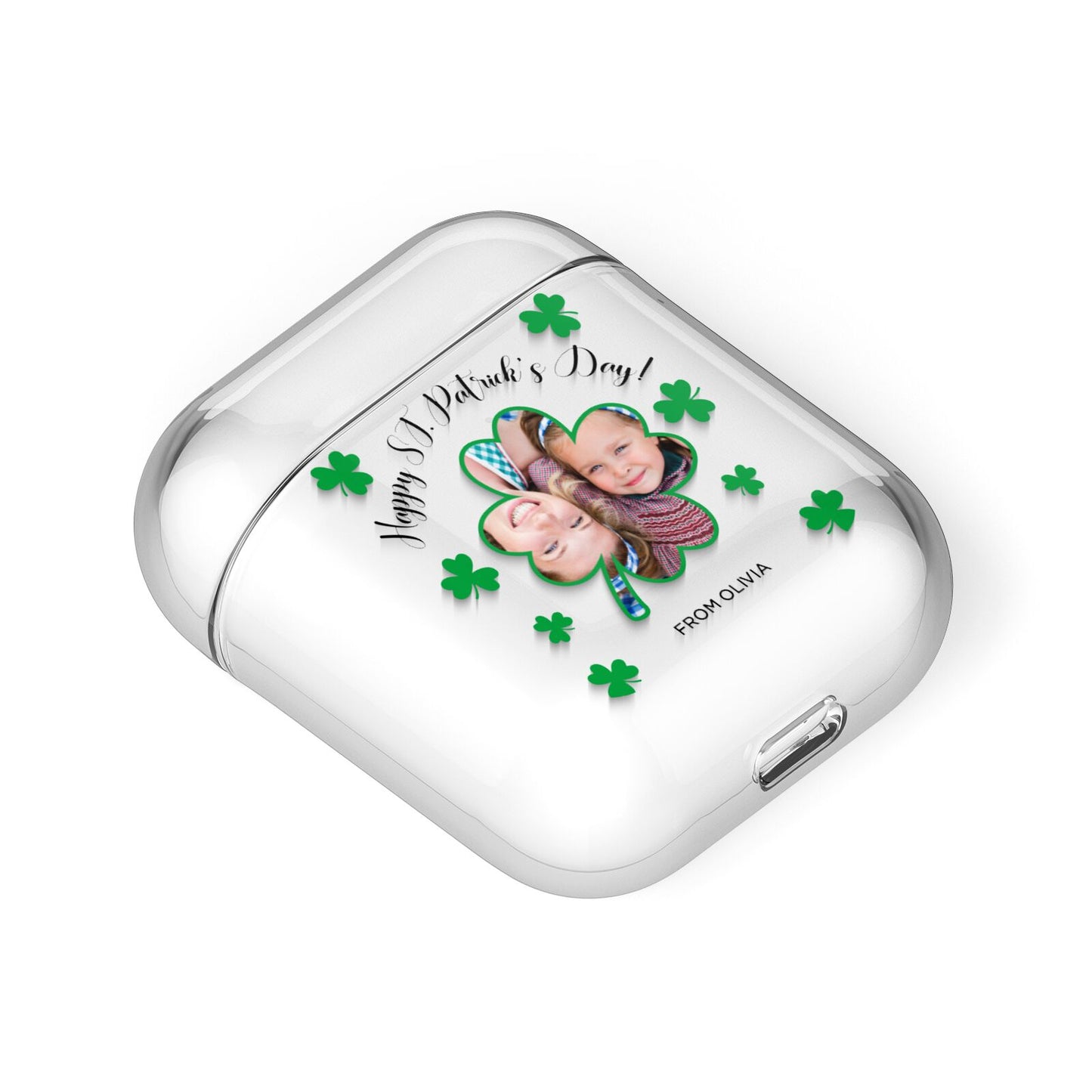 St Patricks Day Photo Upload AirPods Case Laid Flat