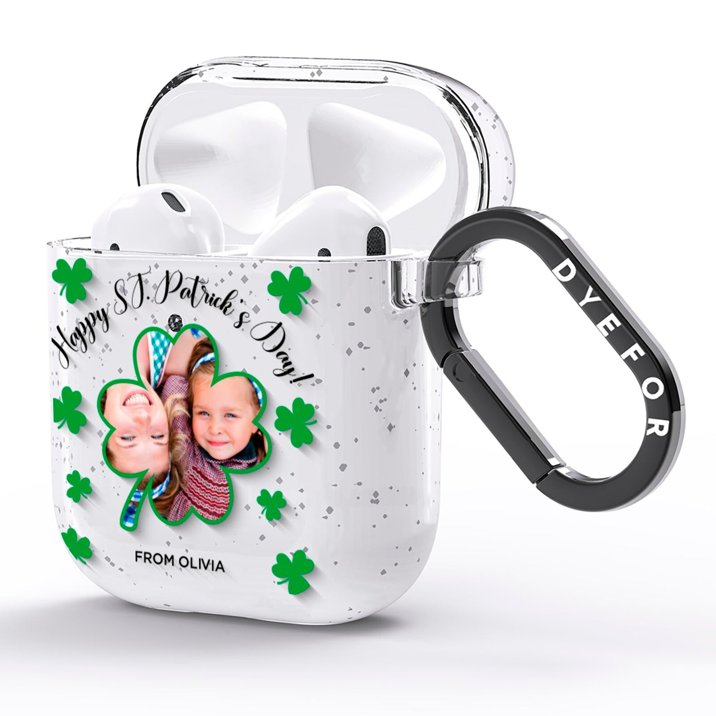 St Patricks Day Photo Upload AirPods Glitter Case Side Image