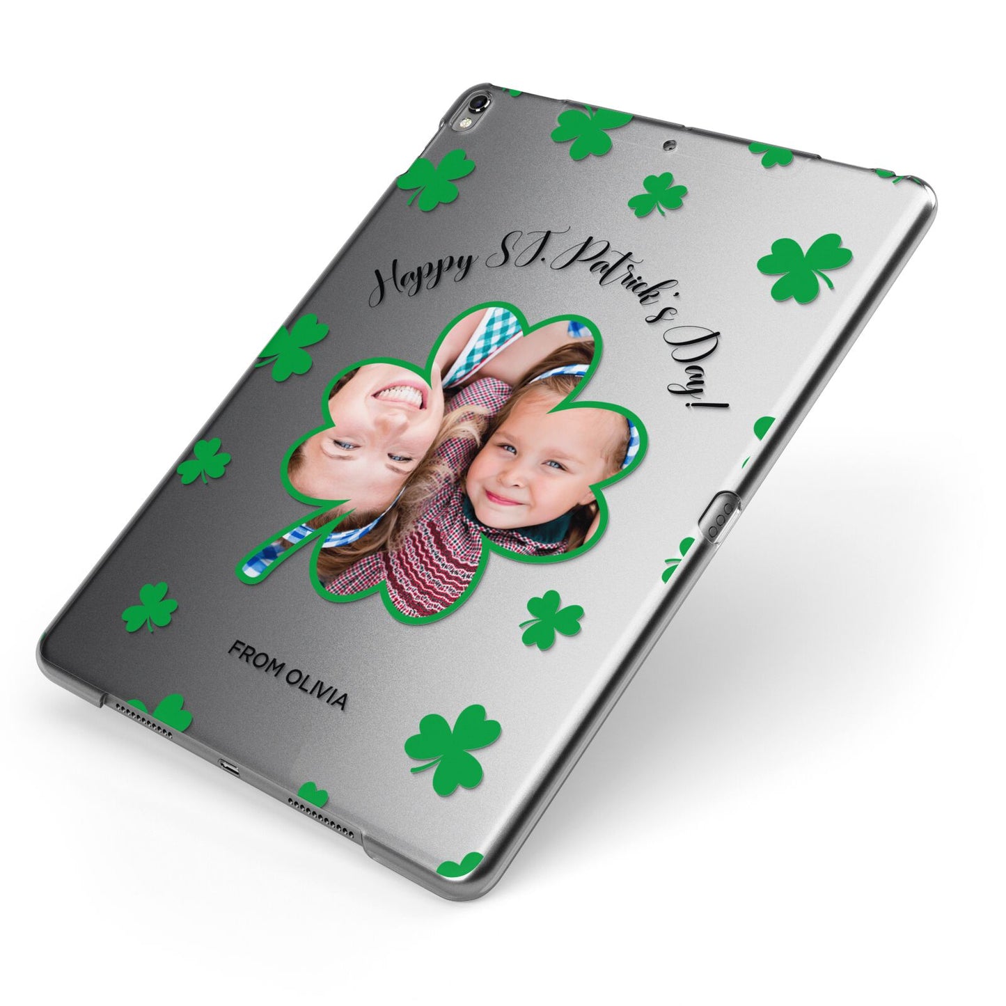 St Patricks Day Photo Upload Apple iPad Case on Grey iPad Side View