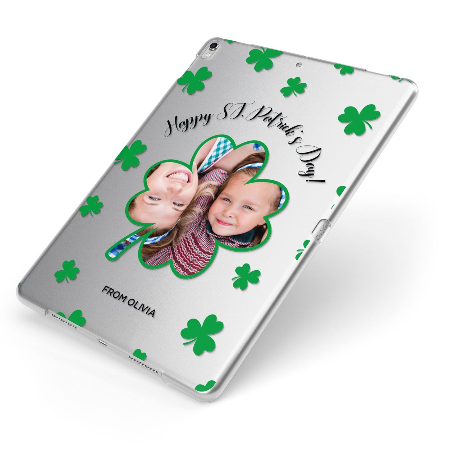 St Patricks Day Photo Upload Apple iPad Case on Silver iPad Side View