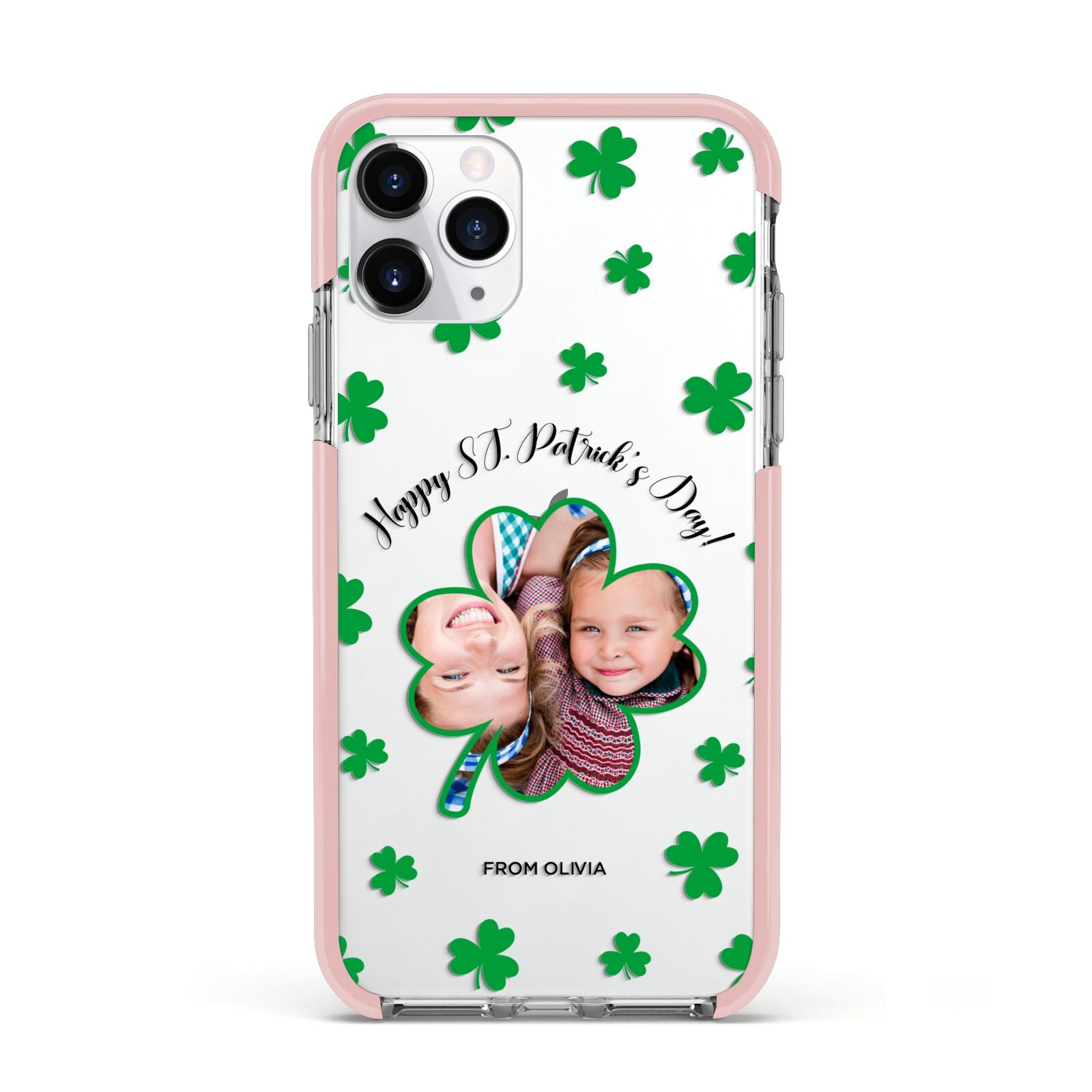 St Patricks Day Photo Upload Apple iPhone 11 Pro in Silver with Pink Impact Case