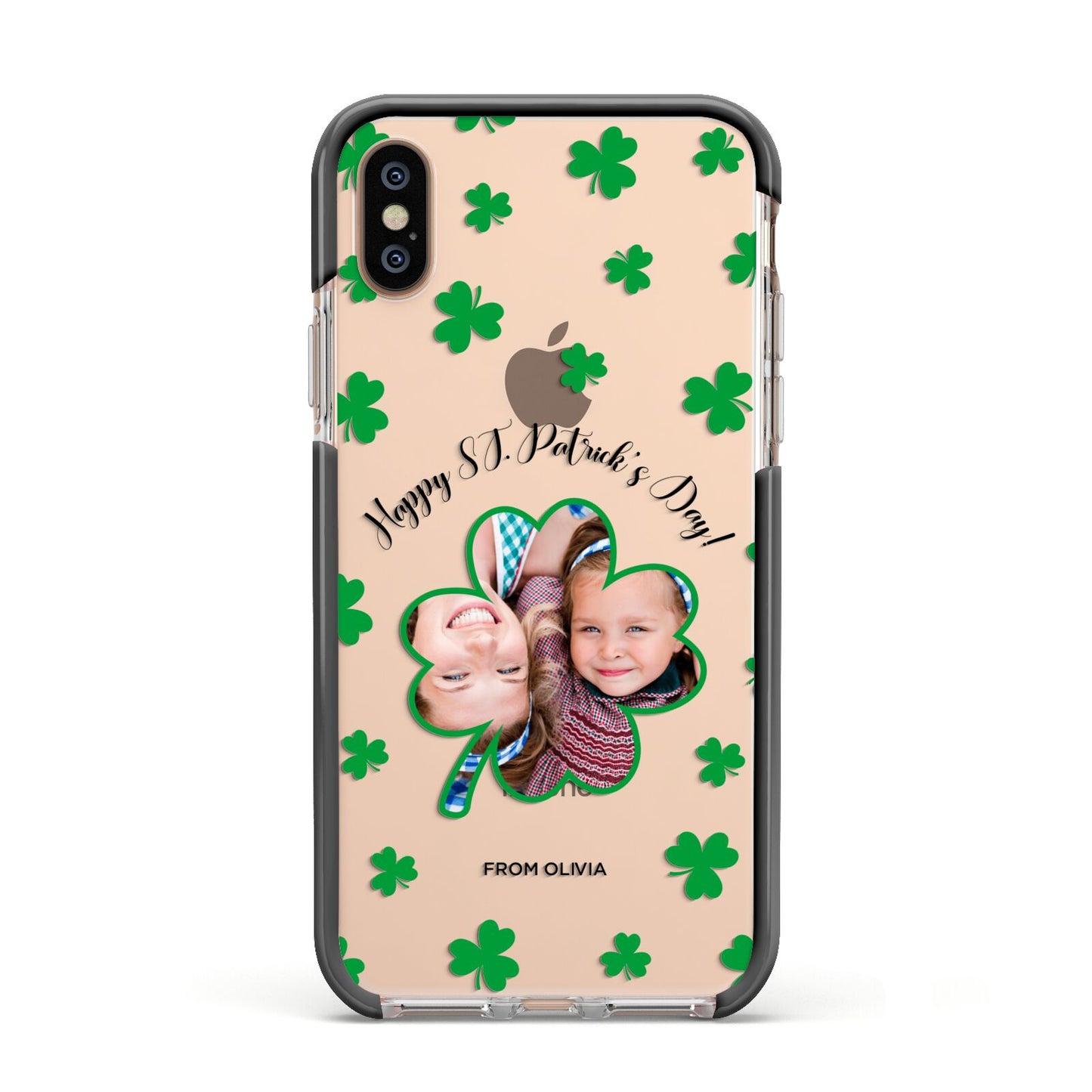 St Patricks Day Photo Upload Apple iPhone Xs Impact Case Black Edge on Gold Phone