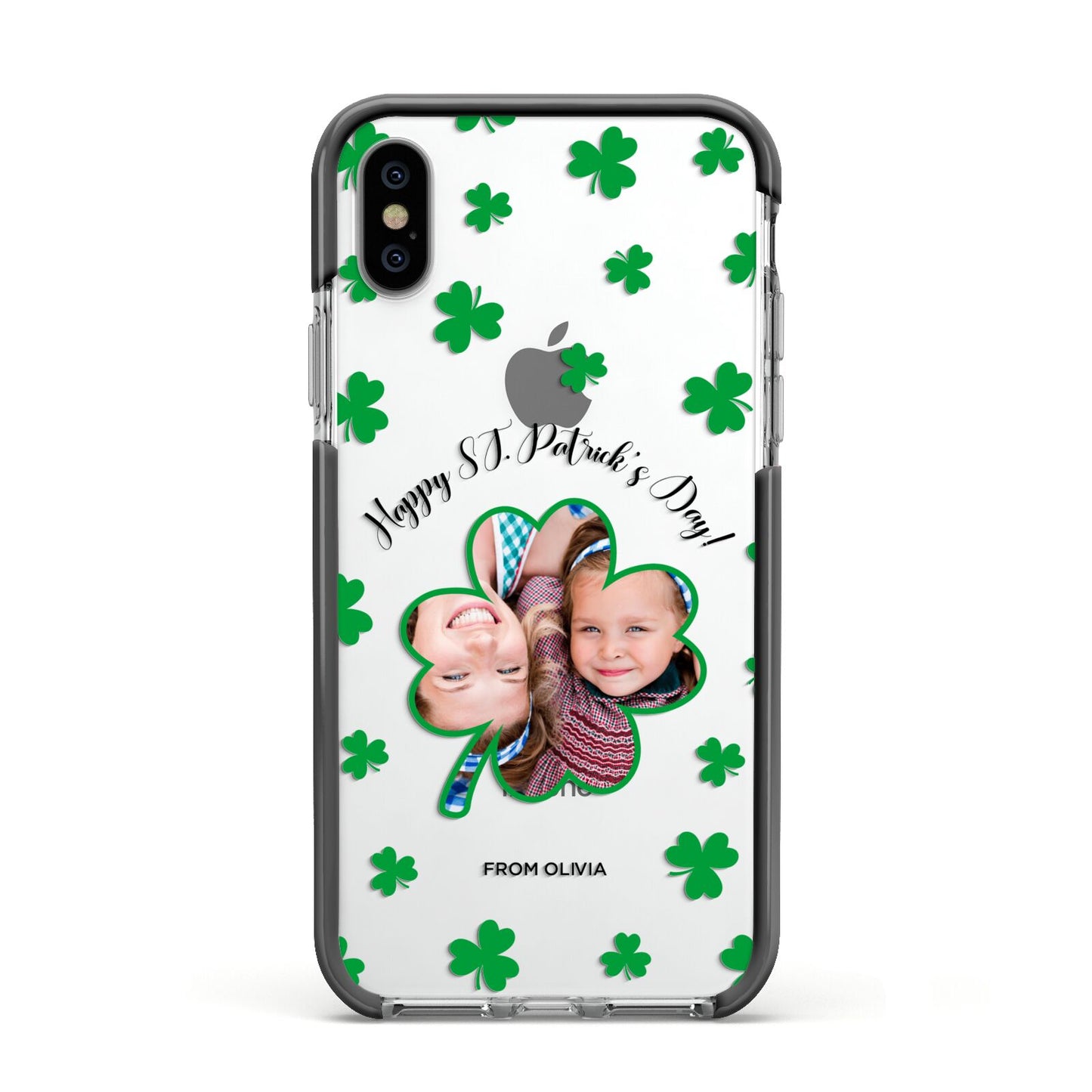 St Patricks Day Photo Upload Apple iPhone Xs Impact Case Black Edge on Silver Phone