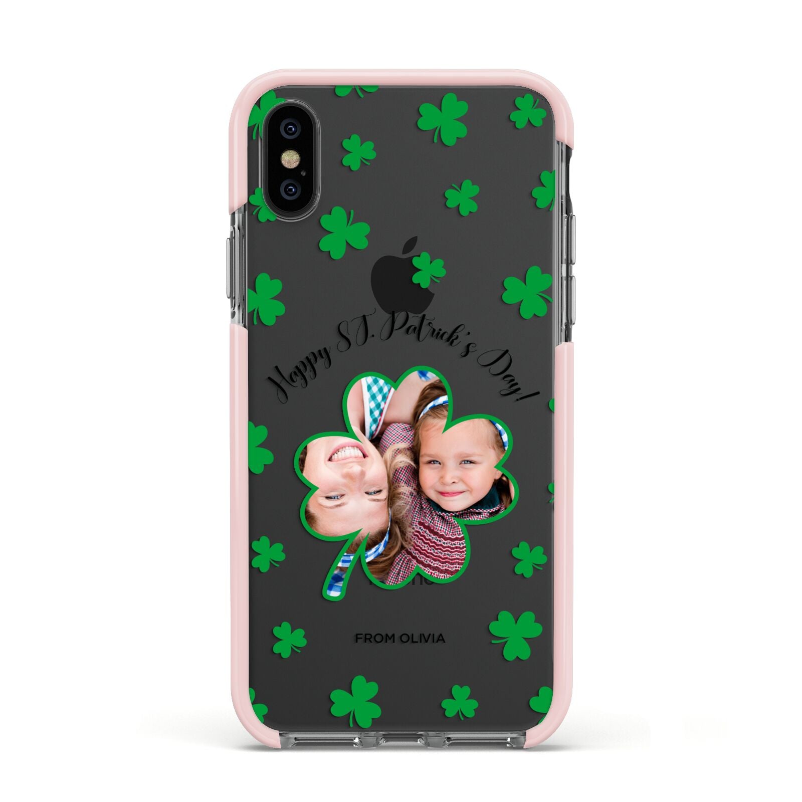 St Patricks Day Photo Upload Apple iPhone Xs Impact Case Pink Edge on Black Phone
