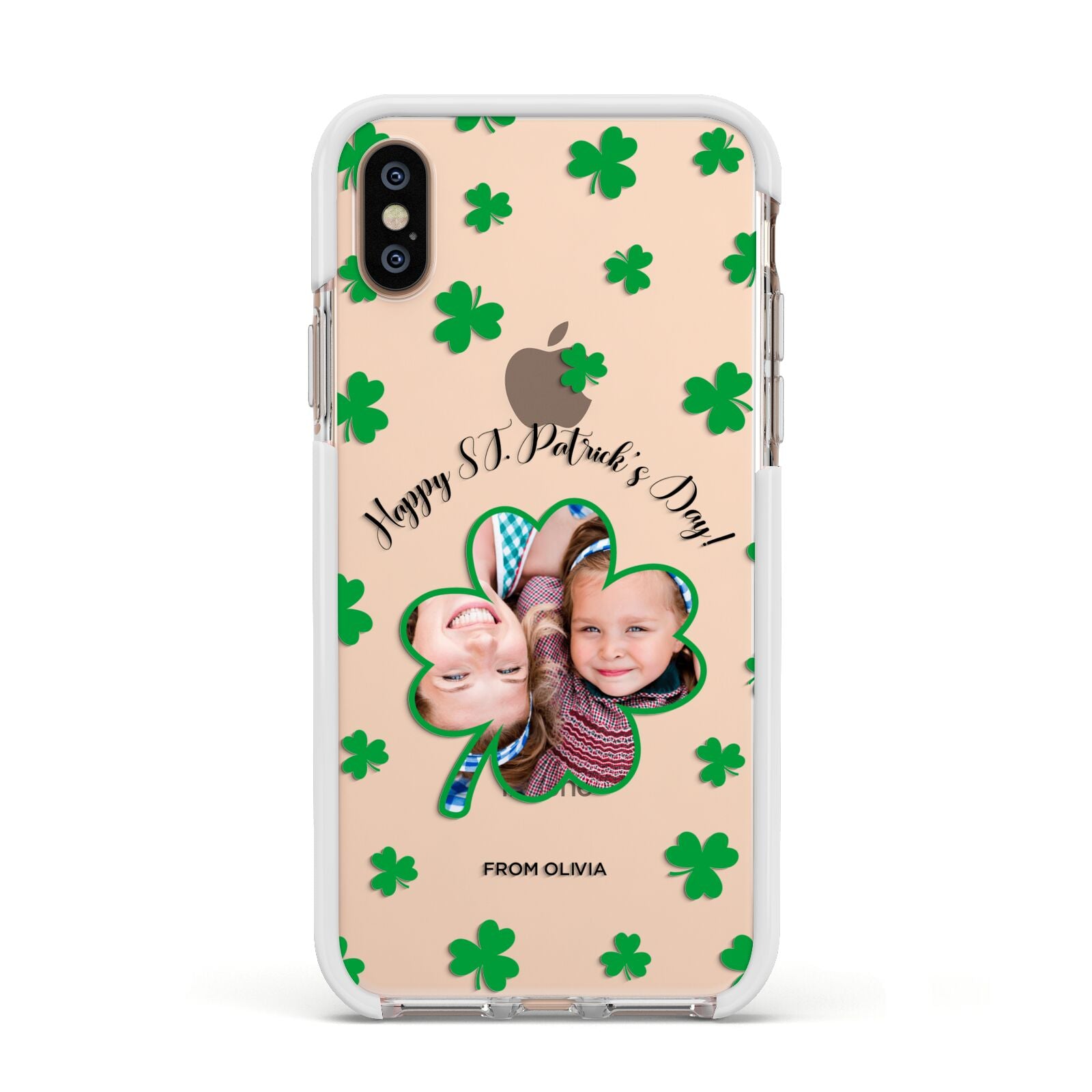 St Patricks Day Photo Upload Apple iPhone Xs Impact Case White Edge on Gold Phone