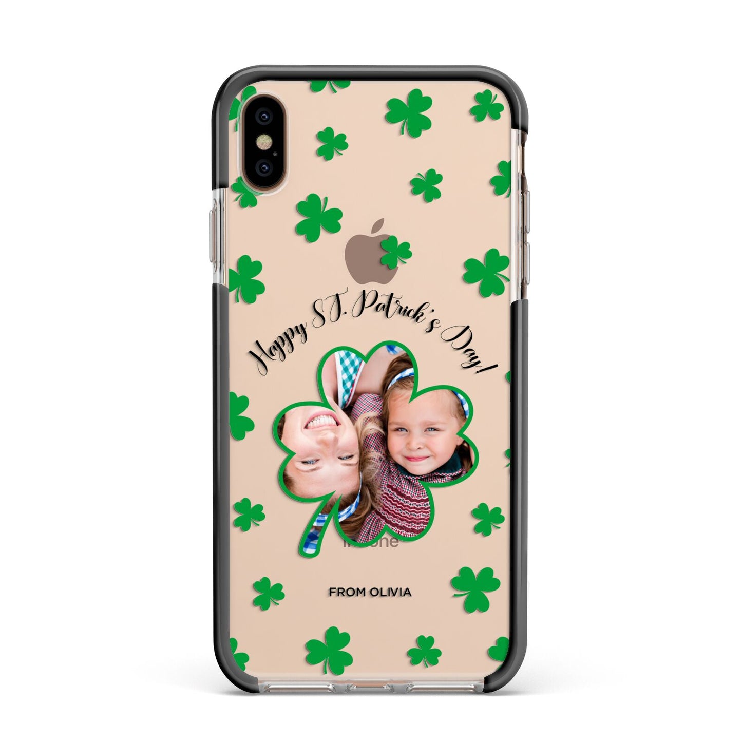 St Patricks Day Photo Upload Apple iPhone Xs Max Impact Case Black Edge on Gold Phone