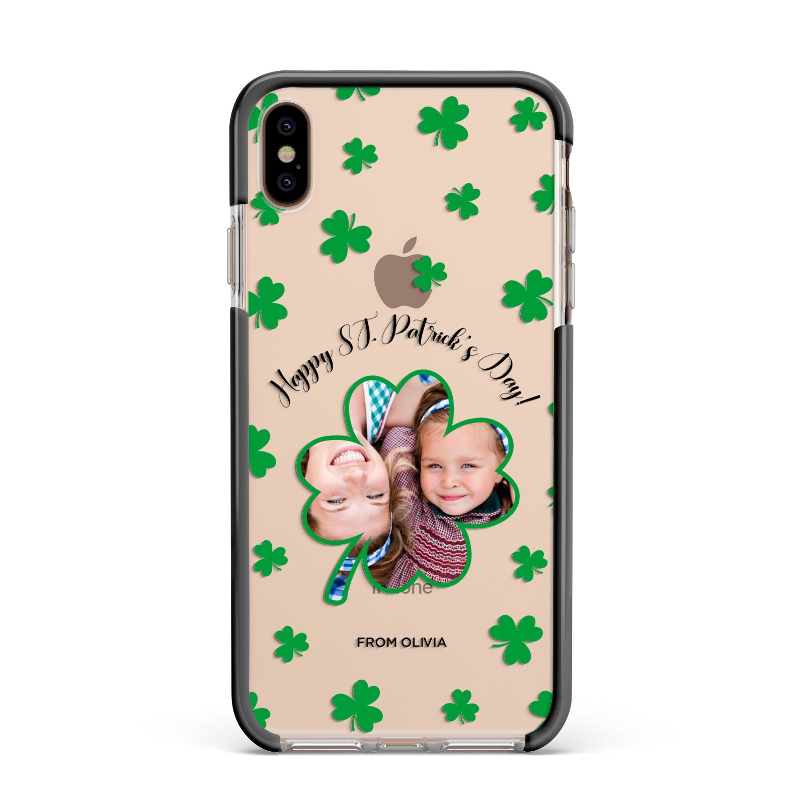 St Patricks Day Photo Upload Apple iPhone Xs Max Impact Case Black Edge on Gold Phone