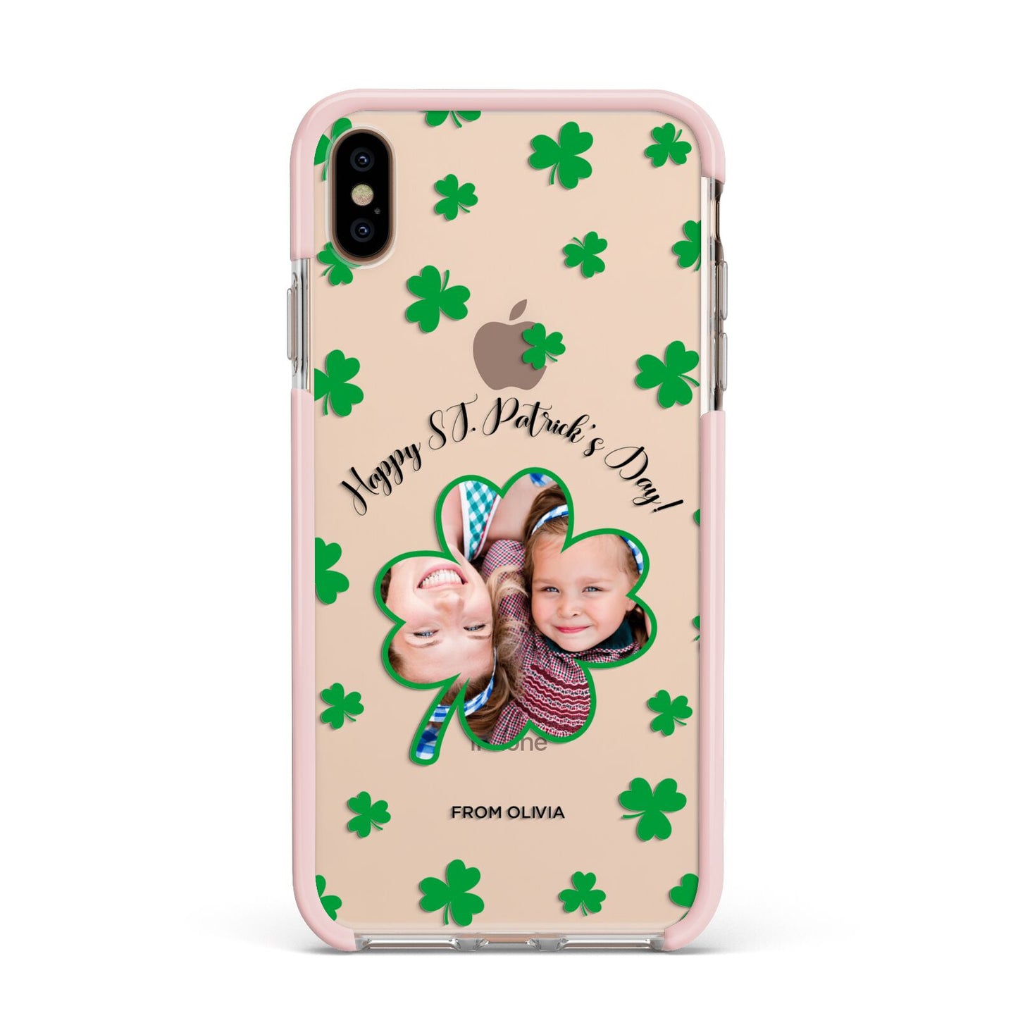 St Patricks Day Photo Upload Apple iPhone Xs Max Impact Case Pink Edge on Gold Phone
