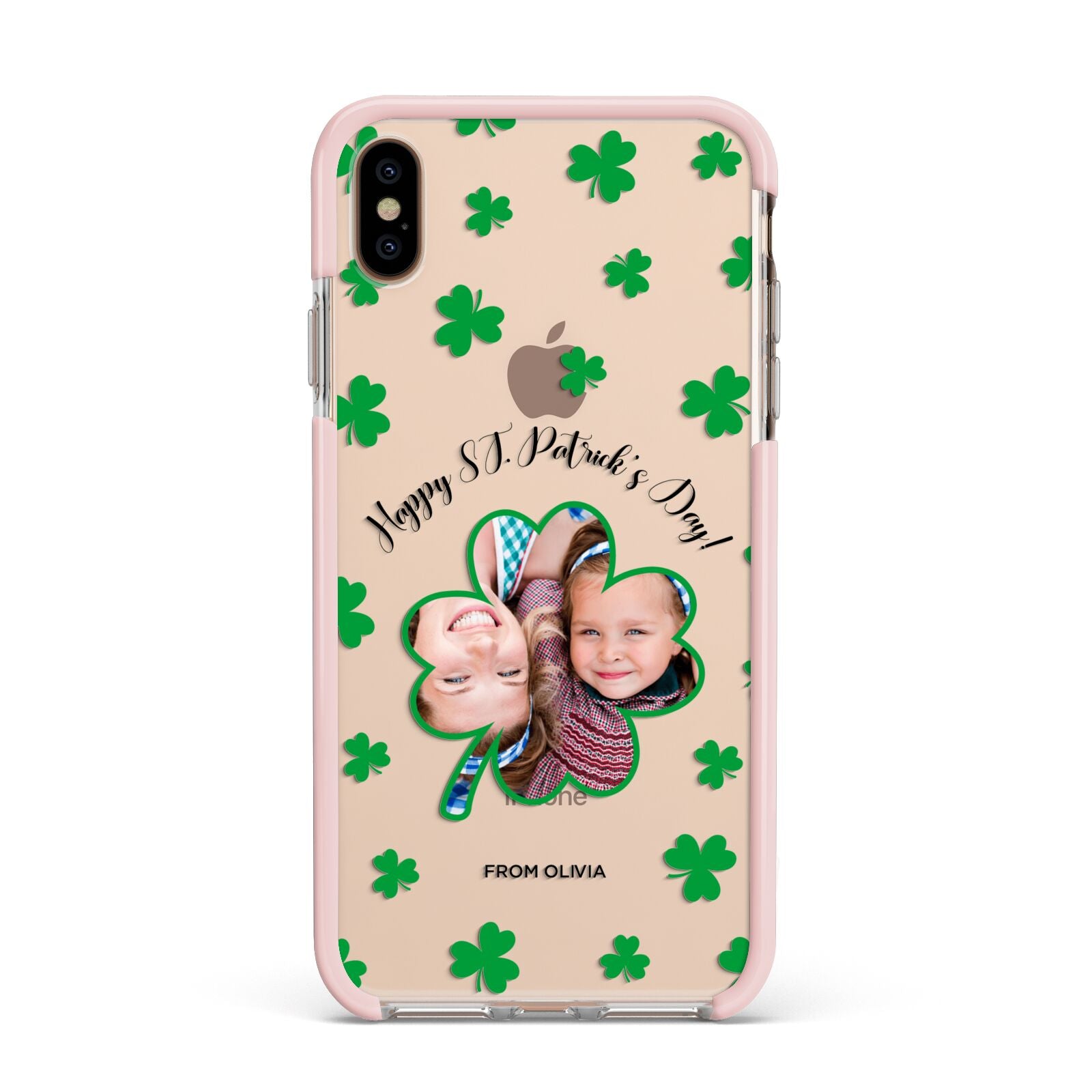St Patricks Day Photo Upload Apple iPhone Xs Max Impact Case Pink Edge on Gold Phone